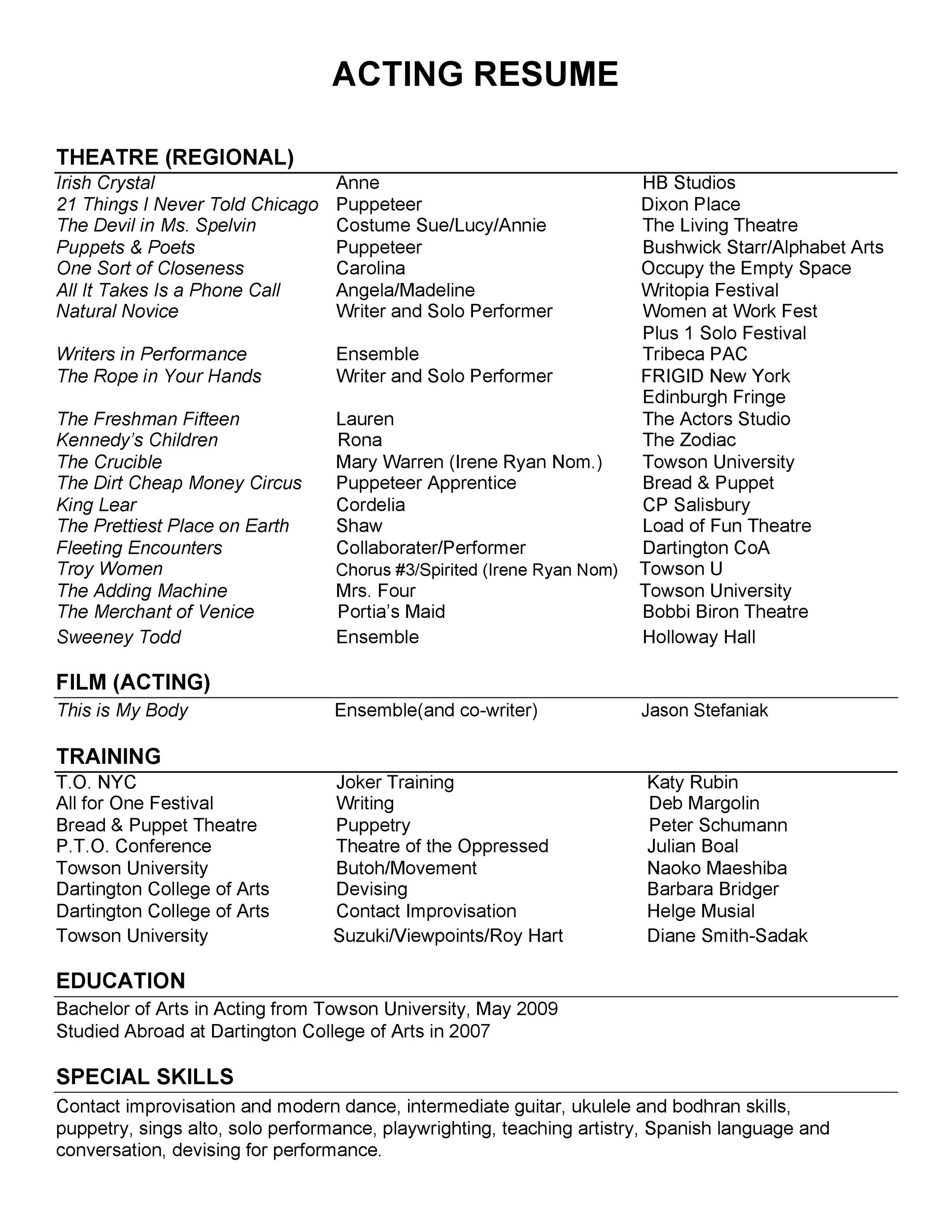 Acting Resume