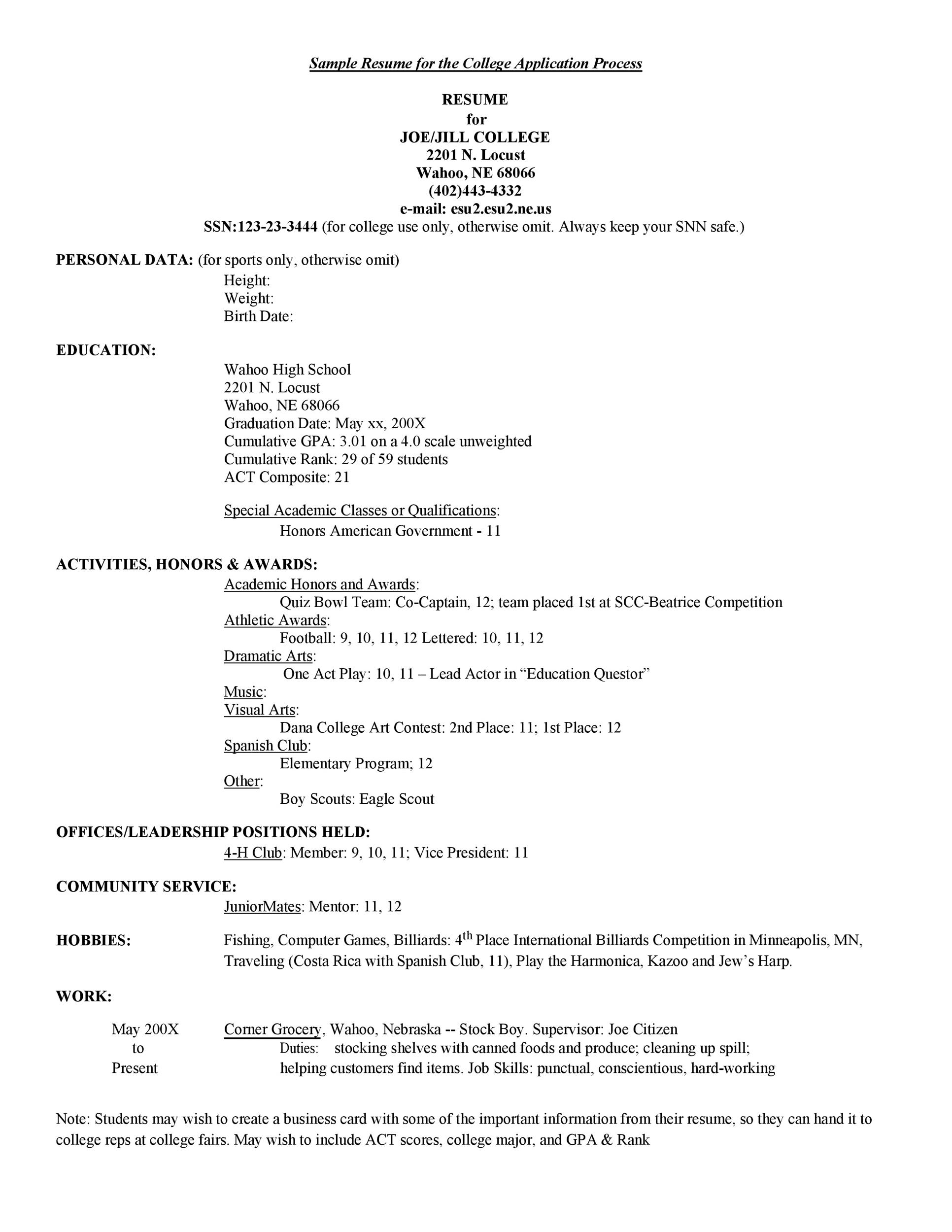 College Resume