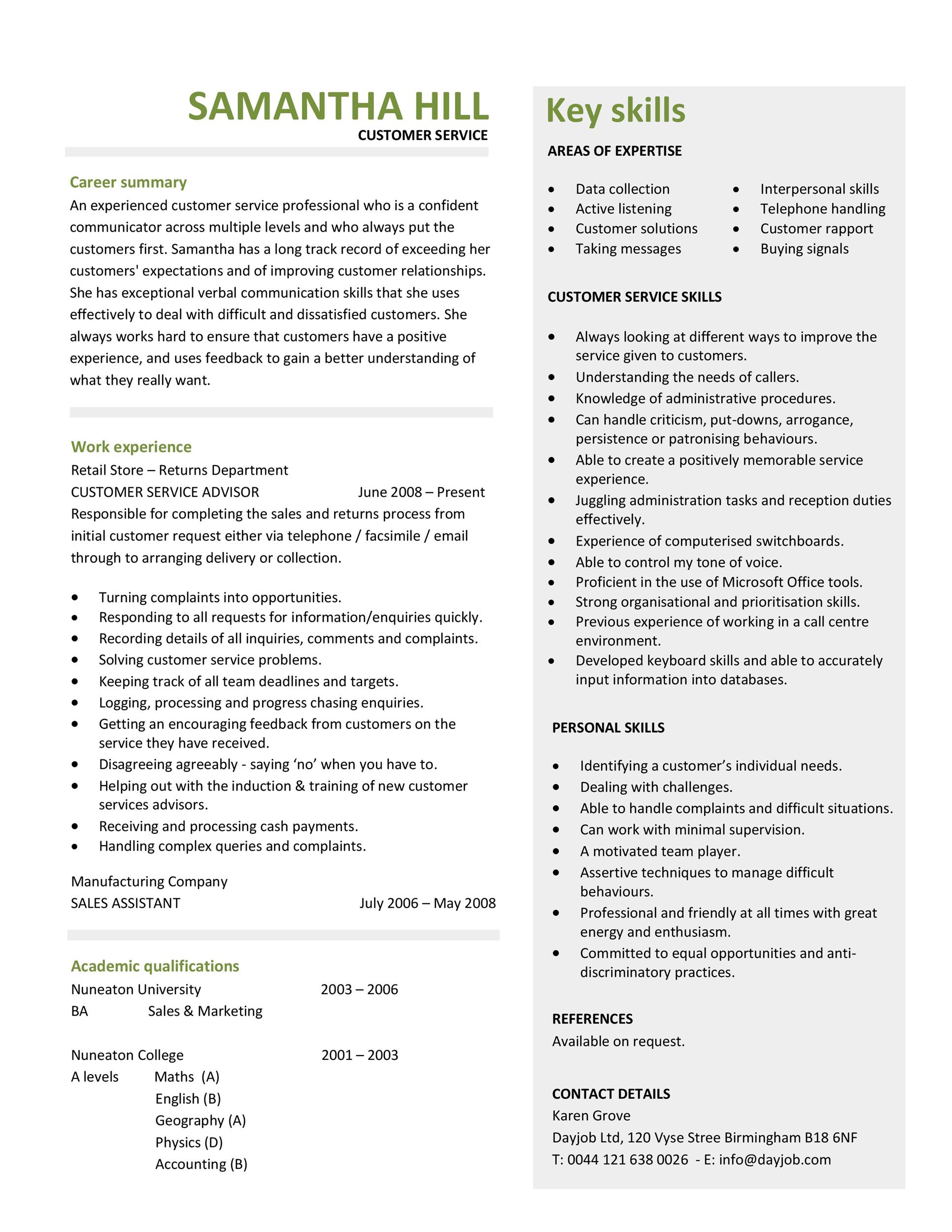 Customer Service Resume