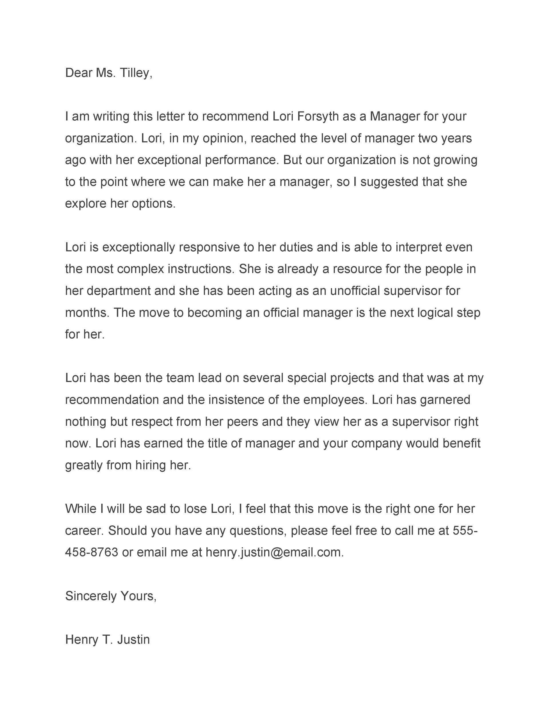 Recommendation Letter For Employee From Manager
