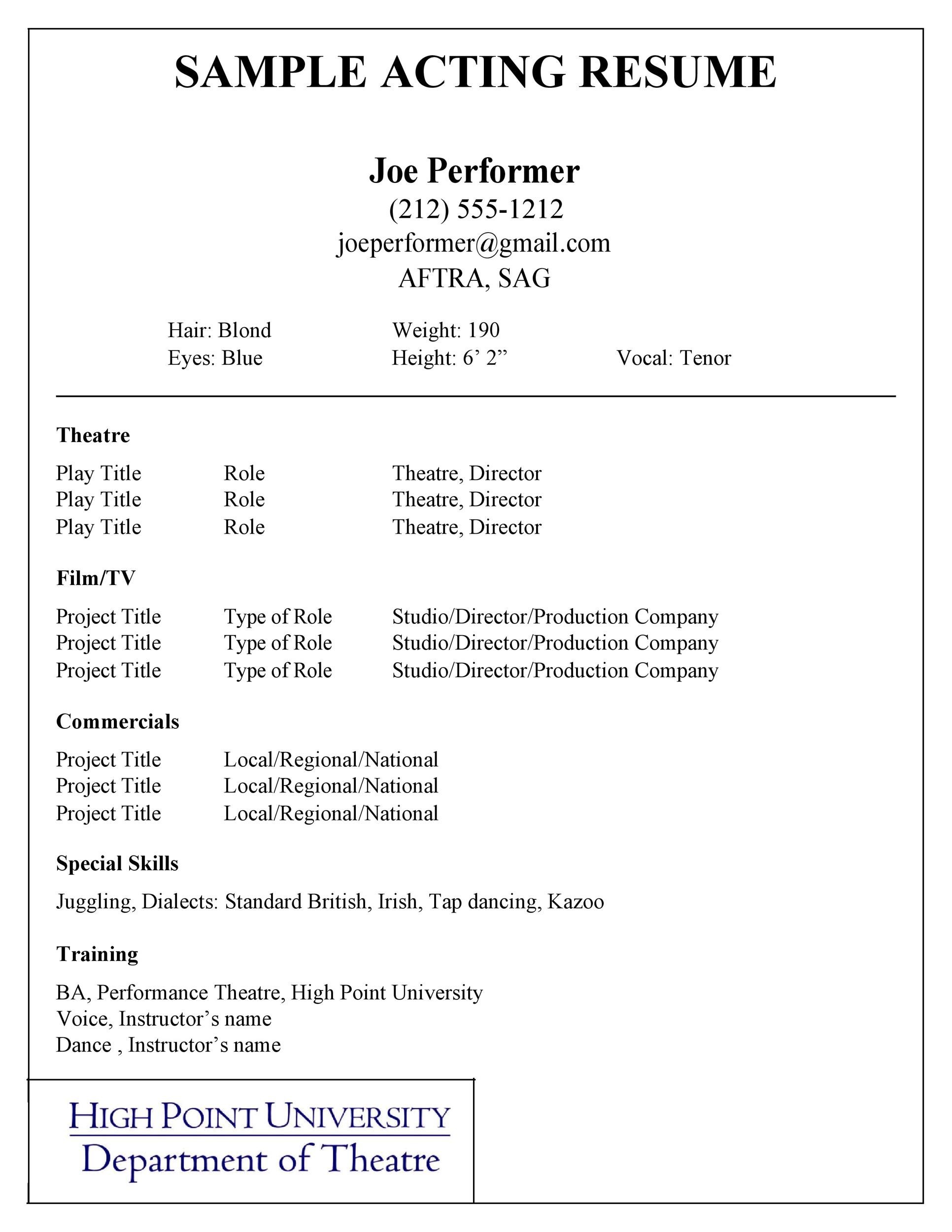 Sample Acting Resume