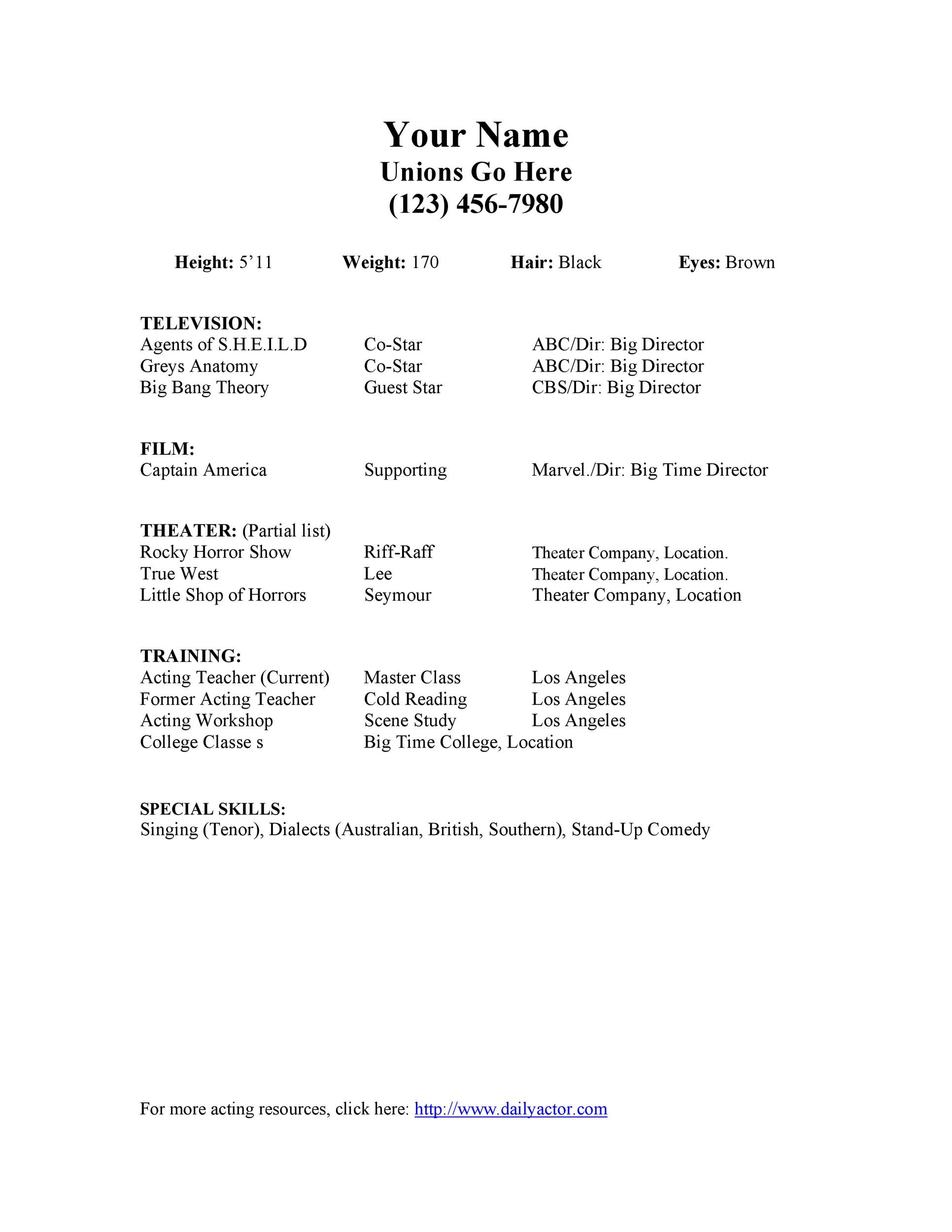 Acting Resume Sample