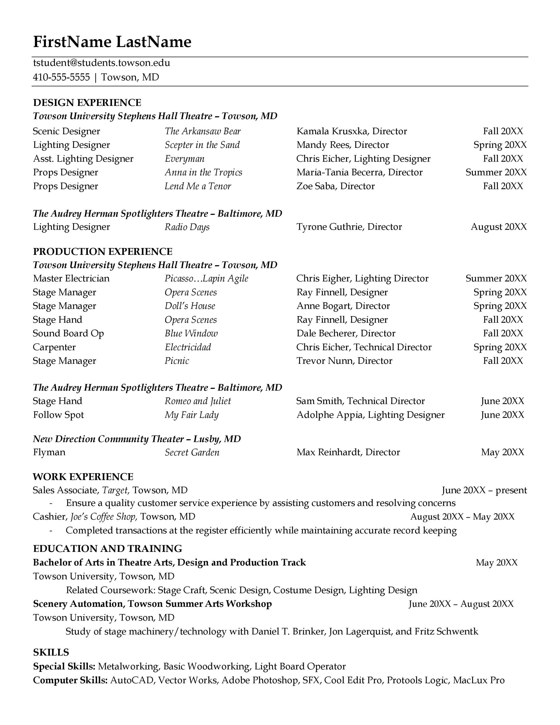 One-page Acting Resume Template