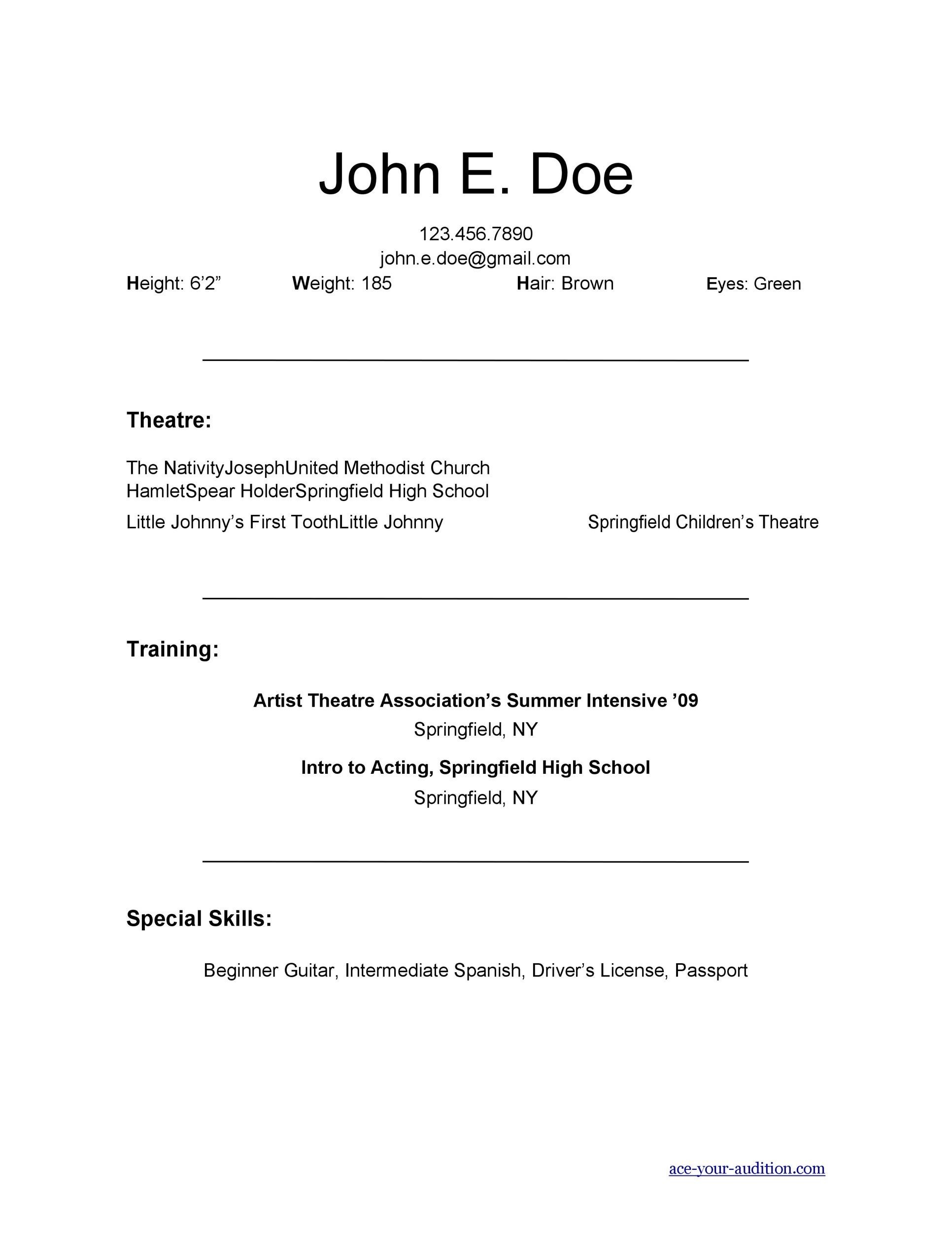 Acting Resume Example