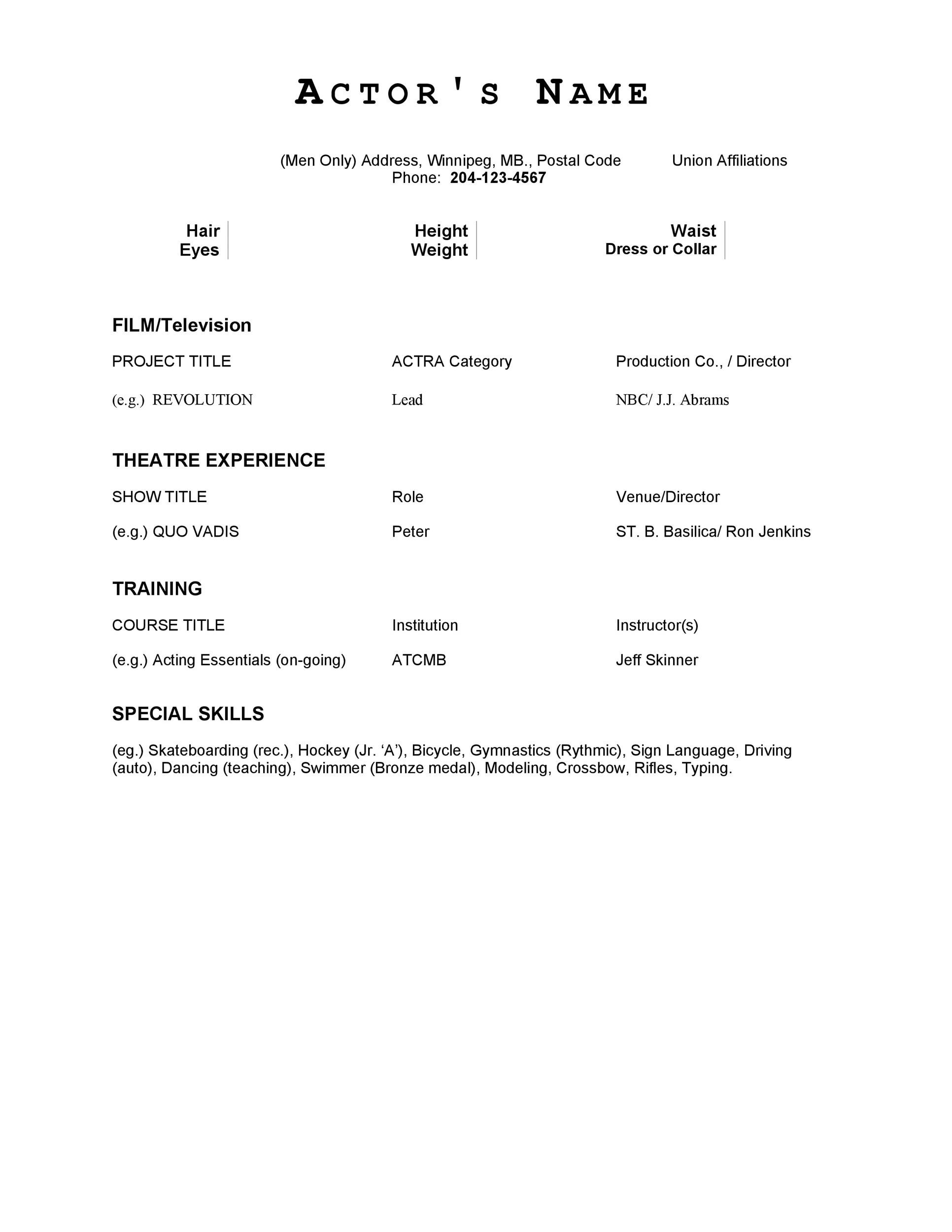 One-page Acting Resume