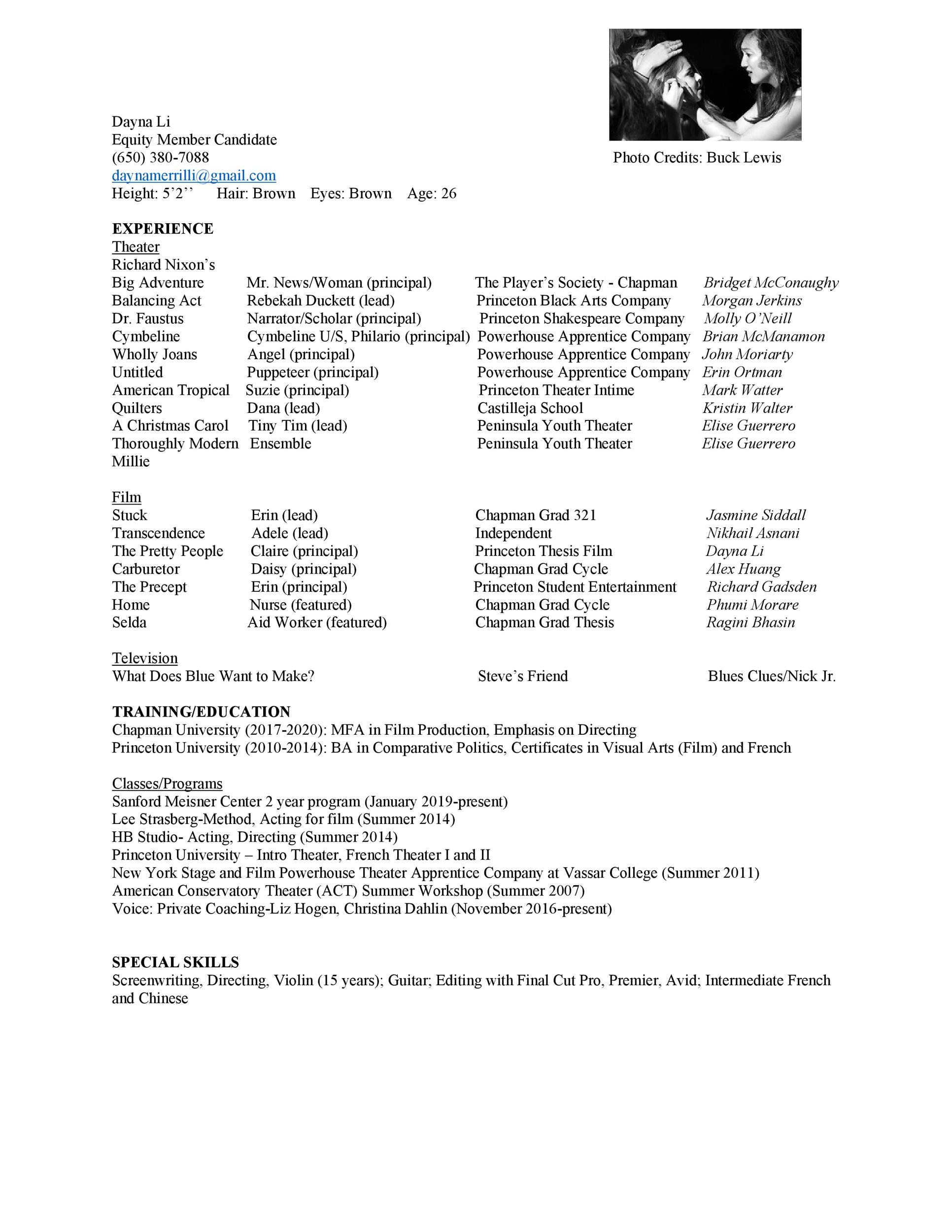 Actress Acting Resume Sample