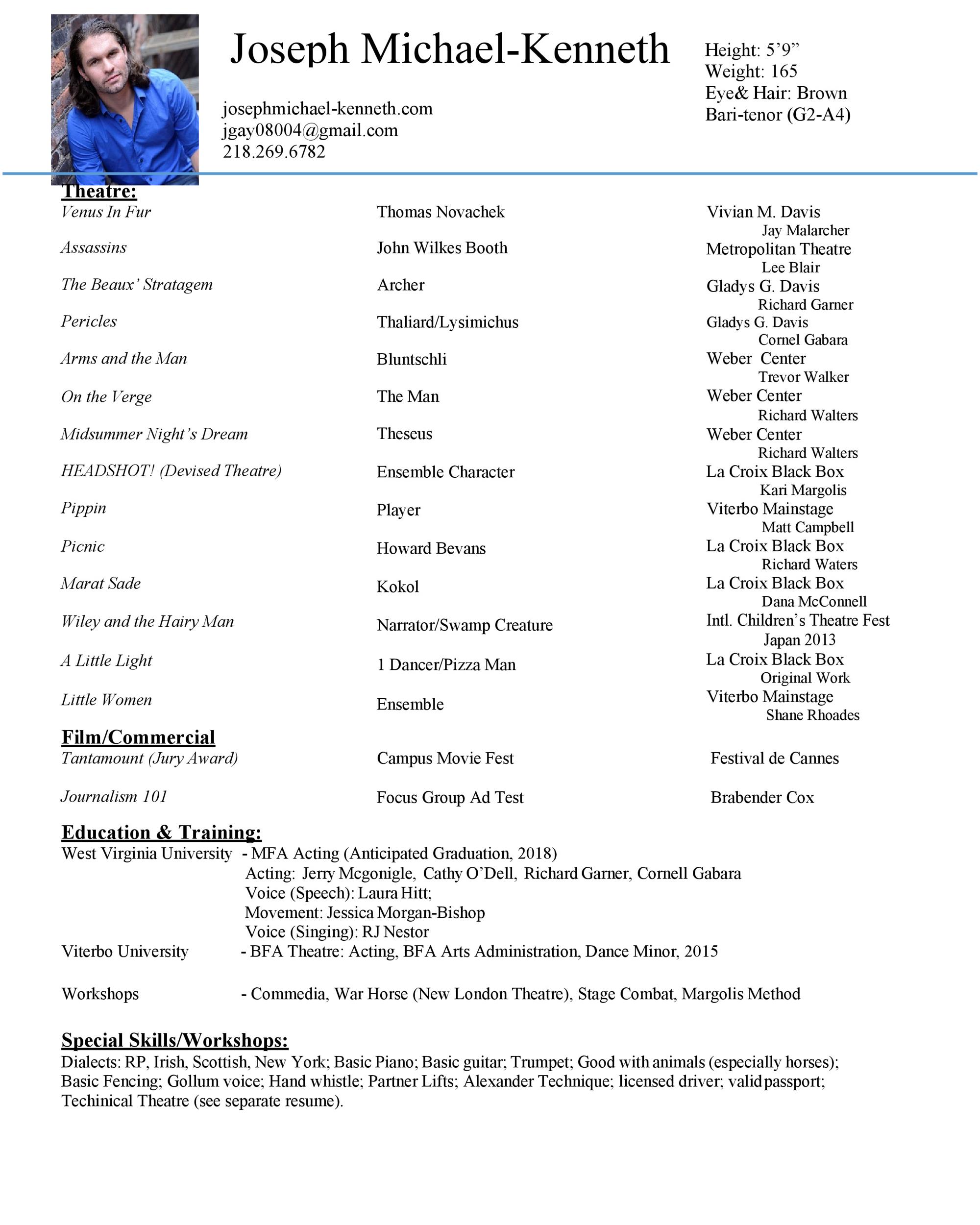 One-page Acting Resume Sample