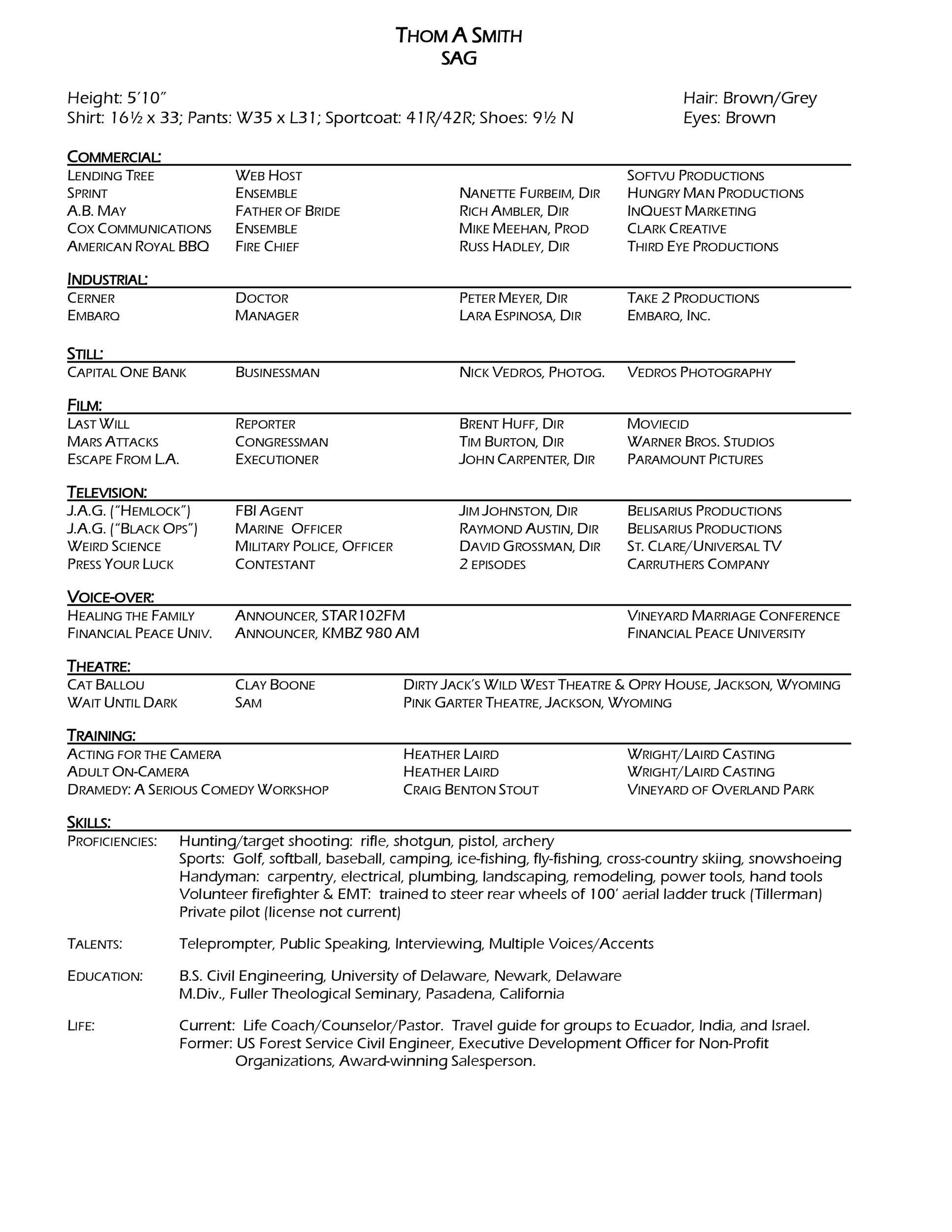 Acting Resume, No Photo