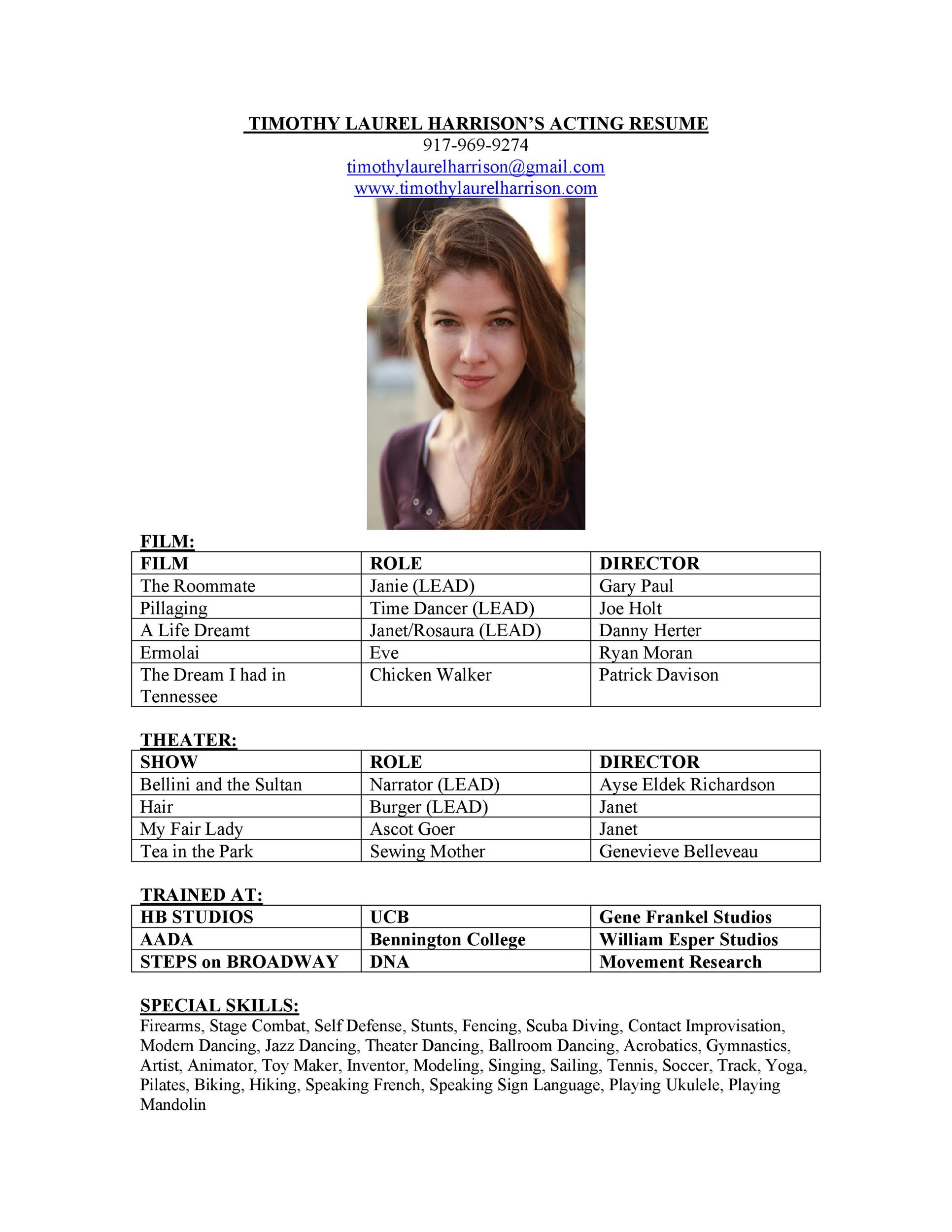 Acting Resume Form