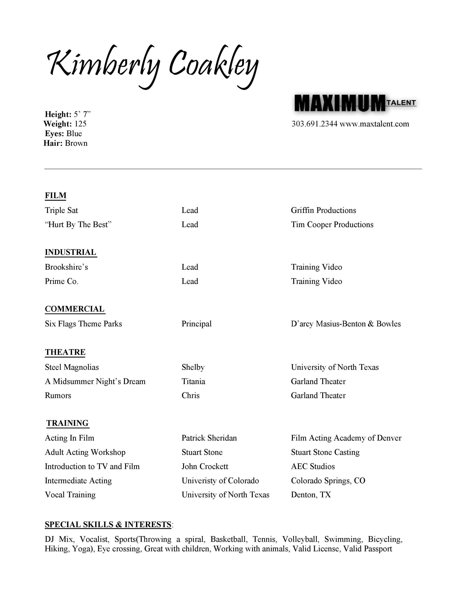 Maxtalent Acting Resume