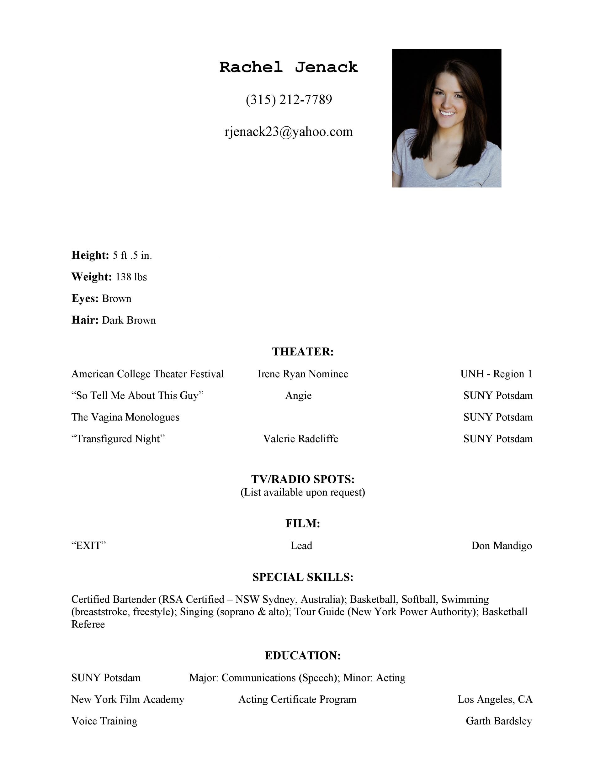Acting Resume With Photo