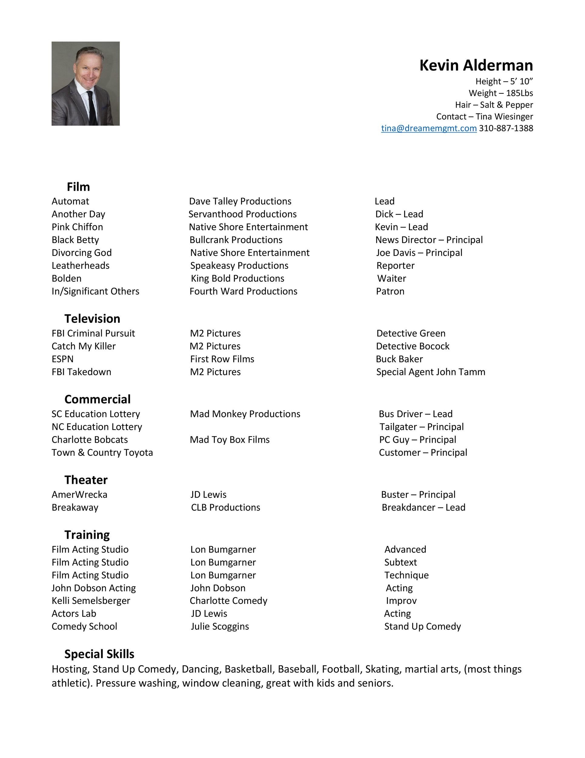Actor Resume Template Sample