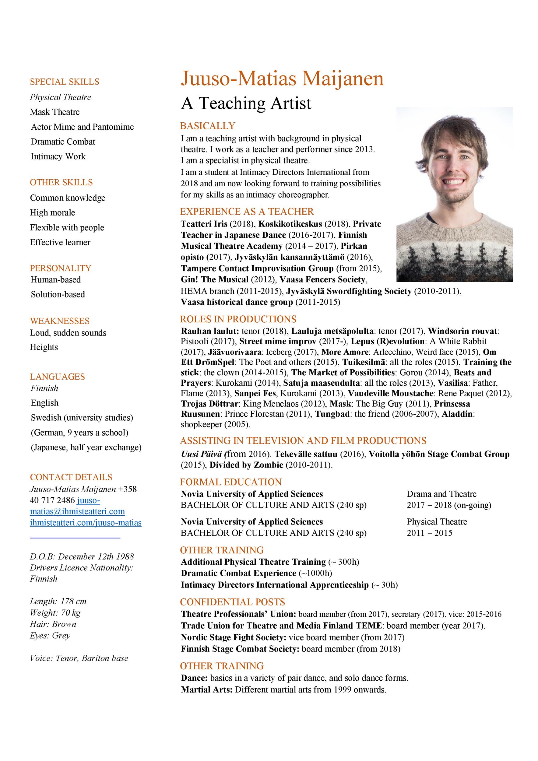 Two-Column Acting Resume