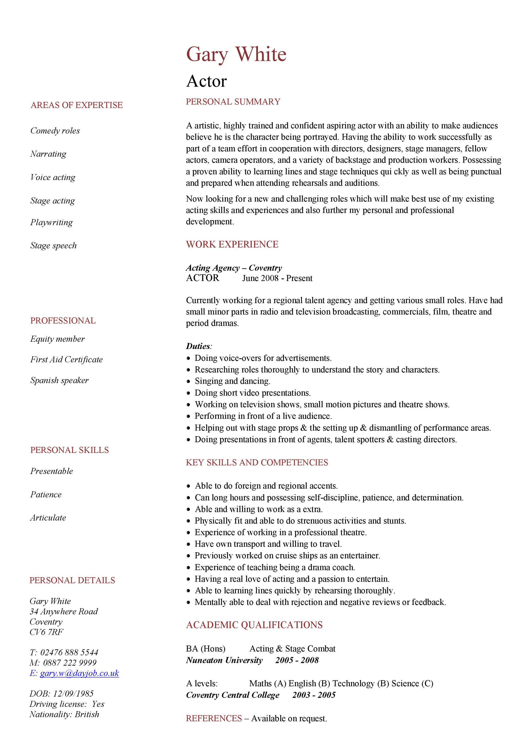 Actor Resume Template