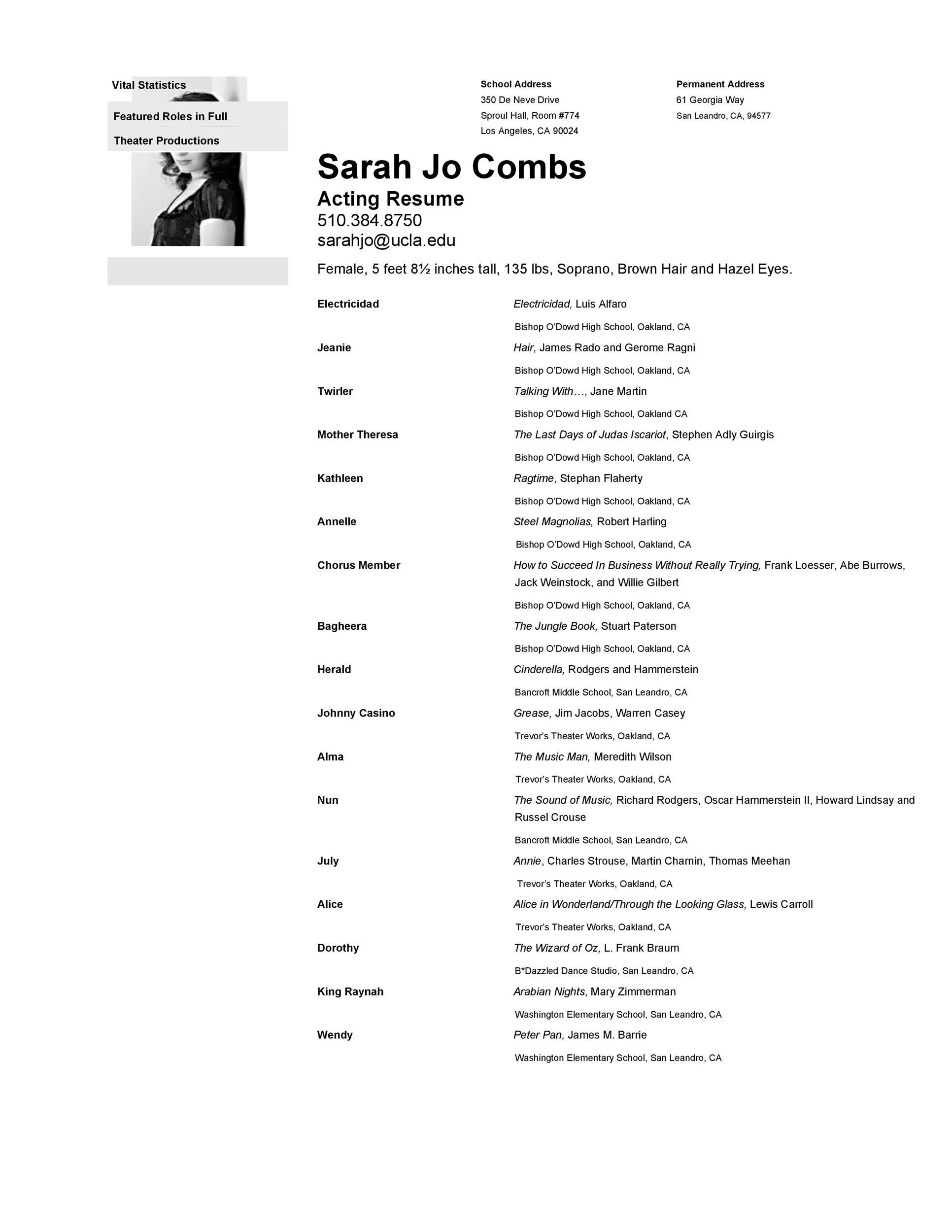 Acting Resume Example With Photo 