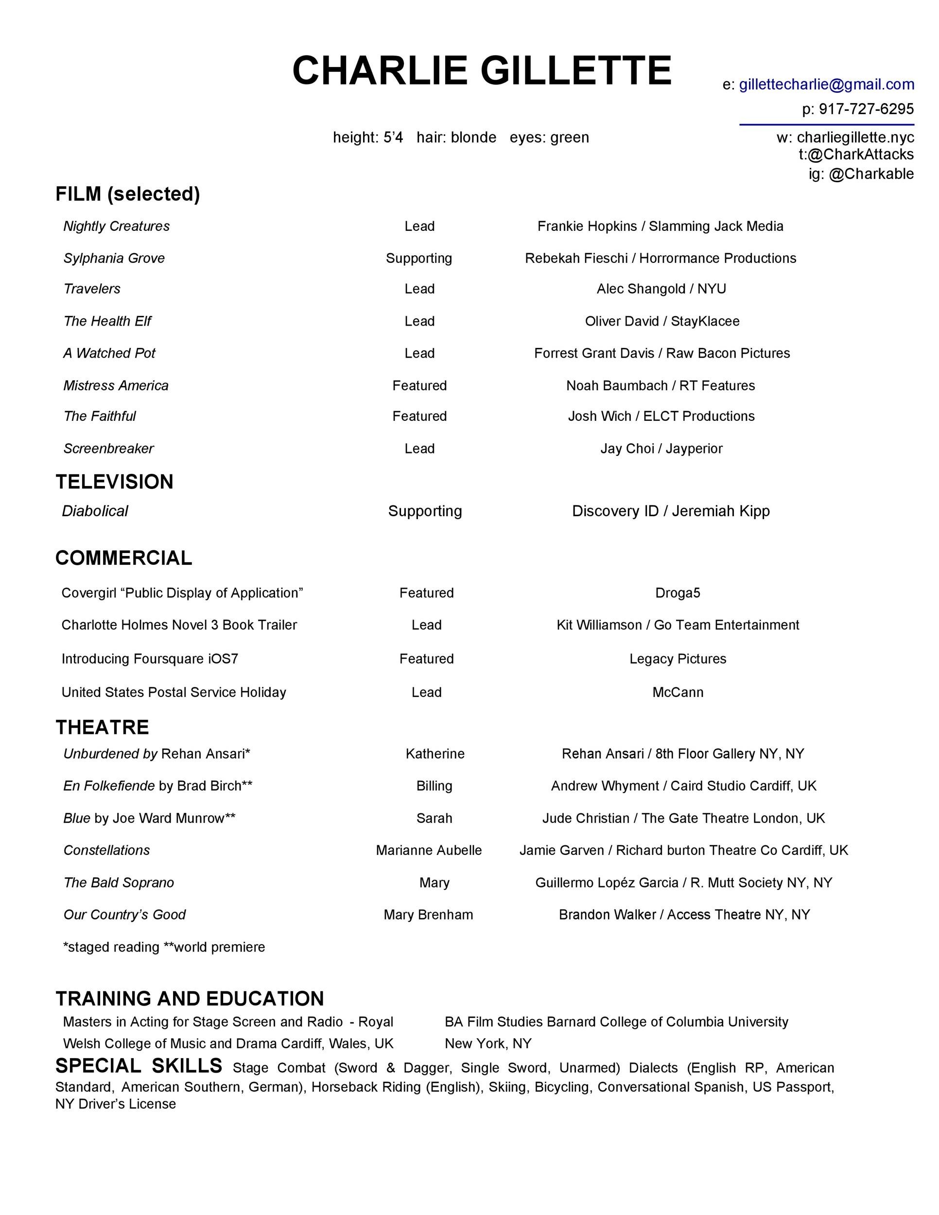 Professional Acting Resume Template