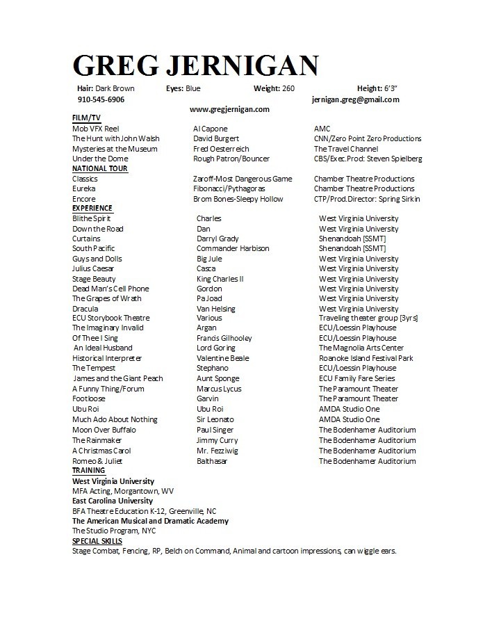 Acting Resume List Template