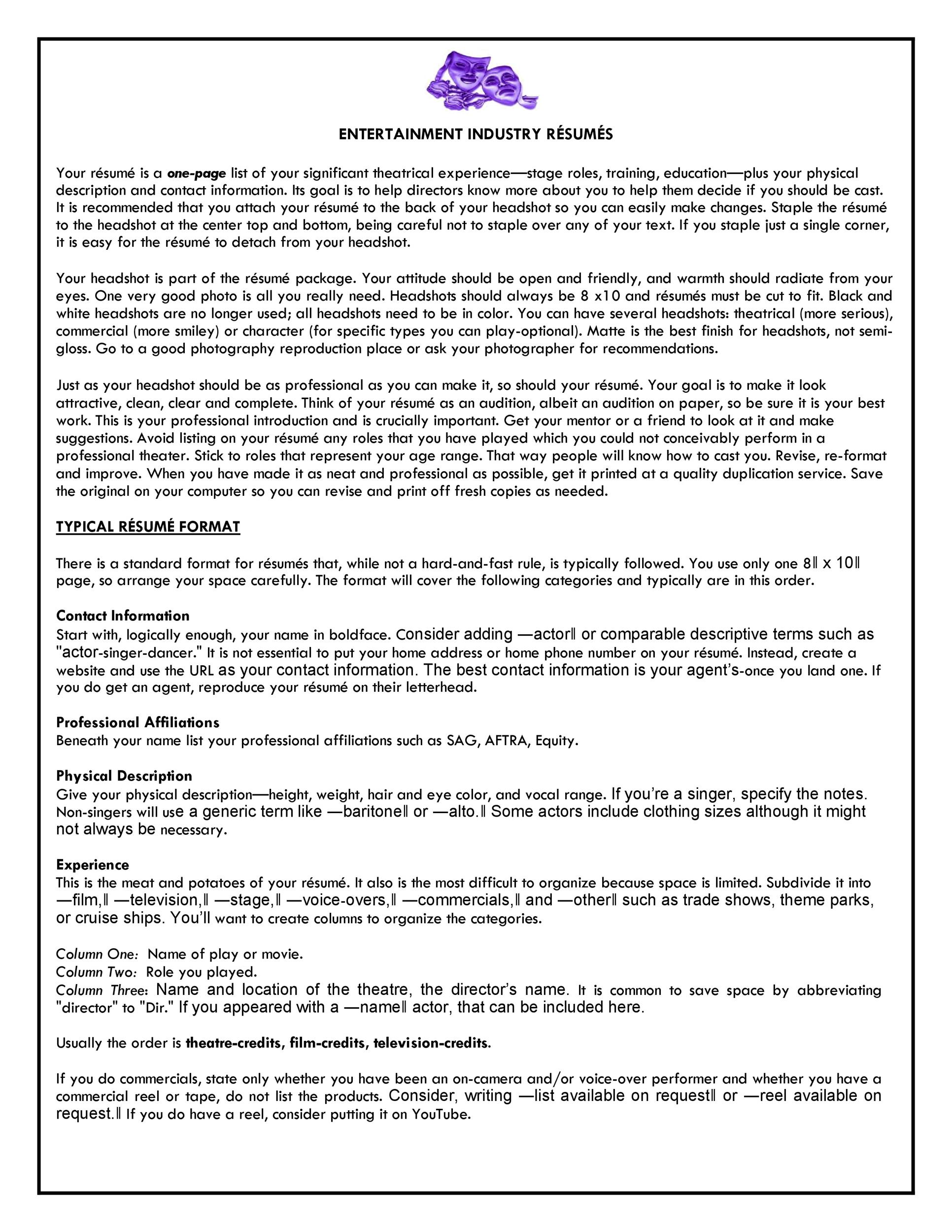 Entertainment Industry Resume