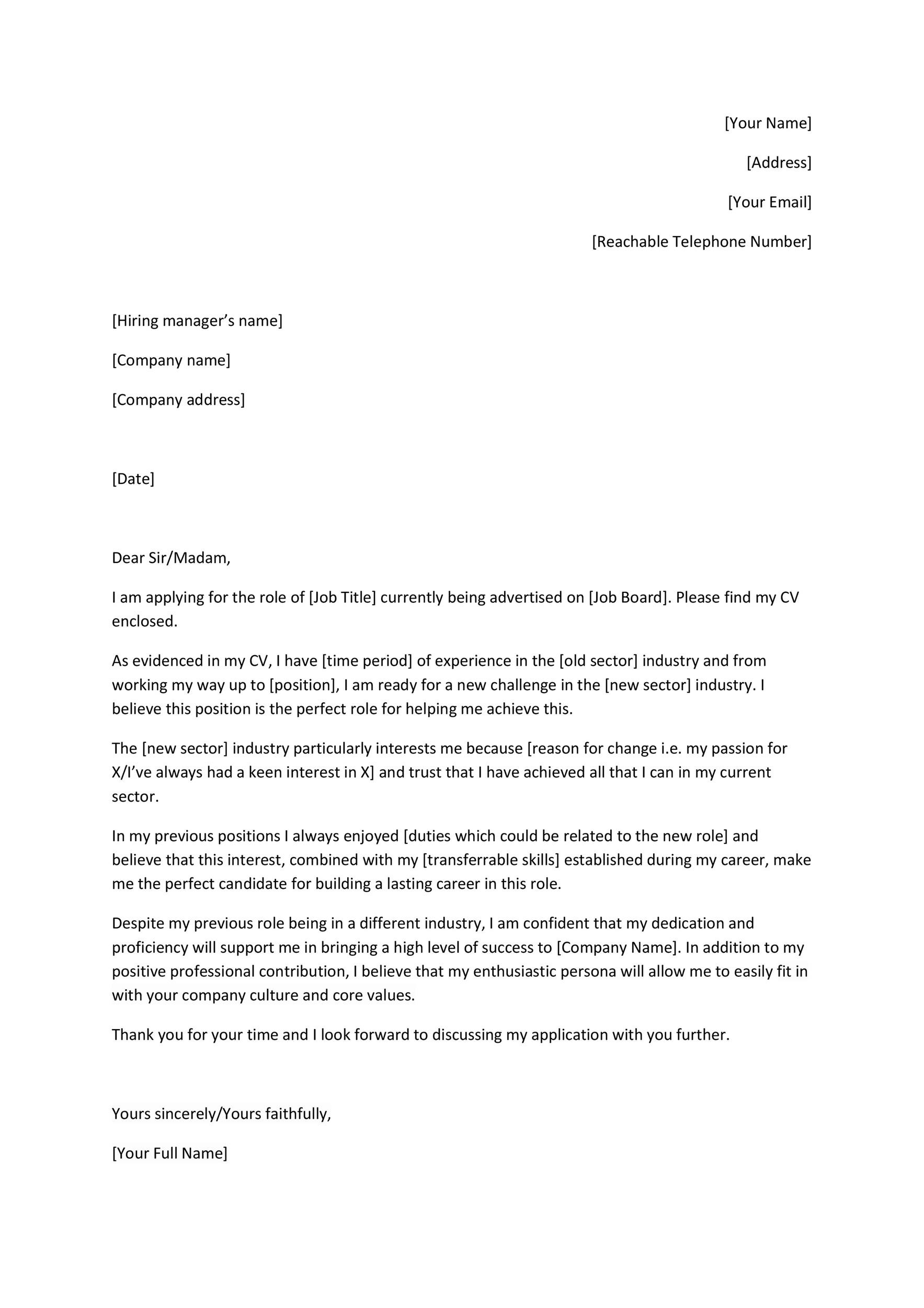 Career Change Cover Letter Sample