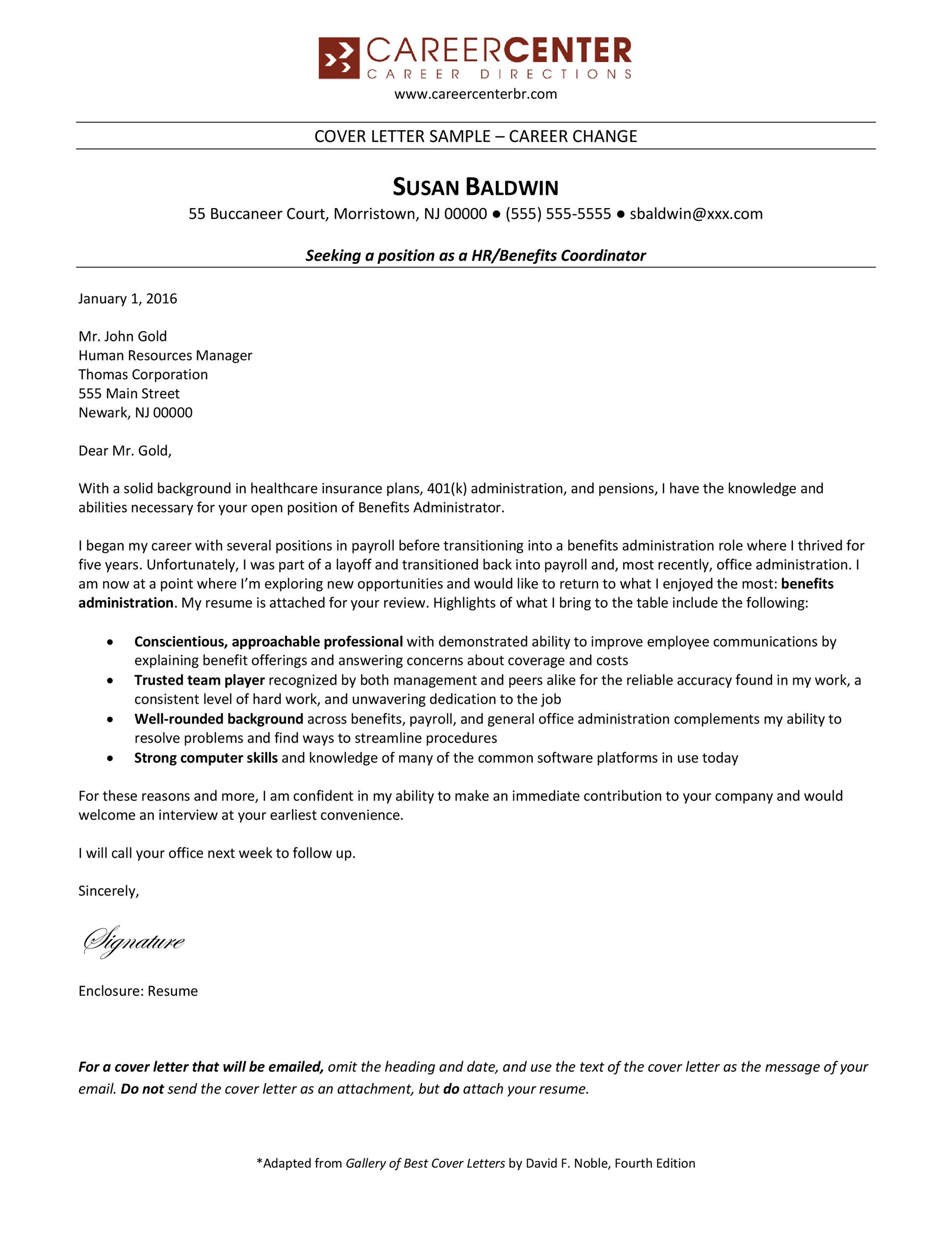 Cover Letter Sample - Career Change