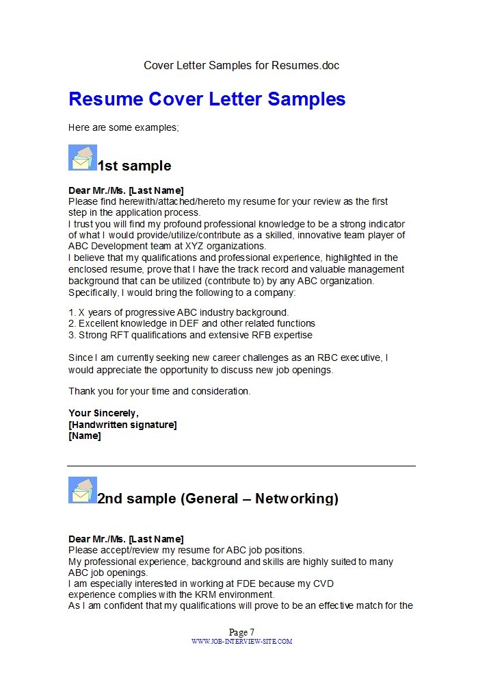 Resume Cover Letter Samples