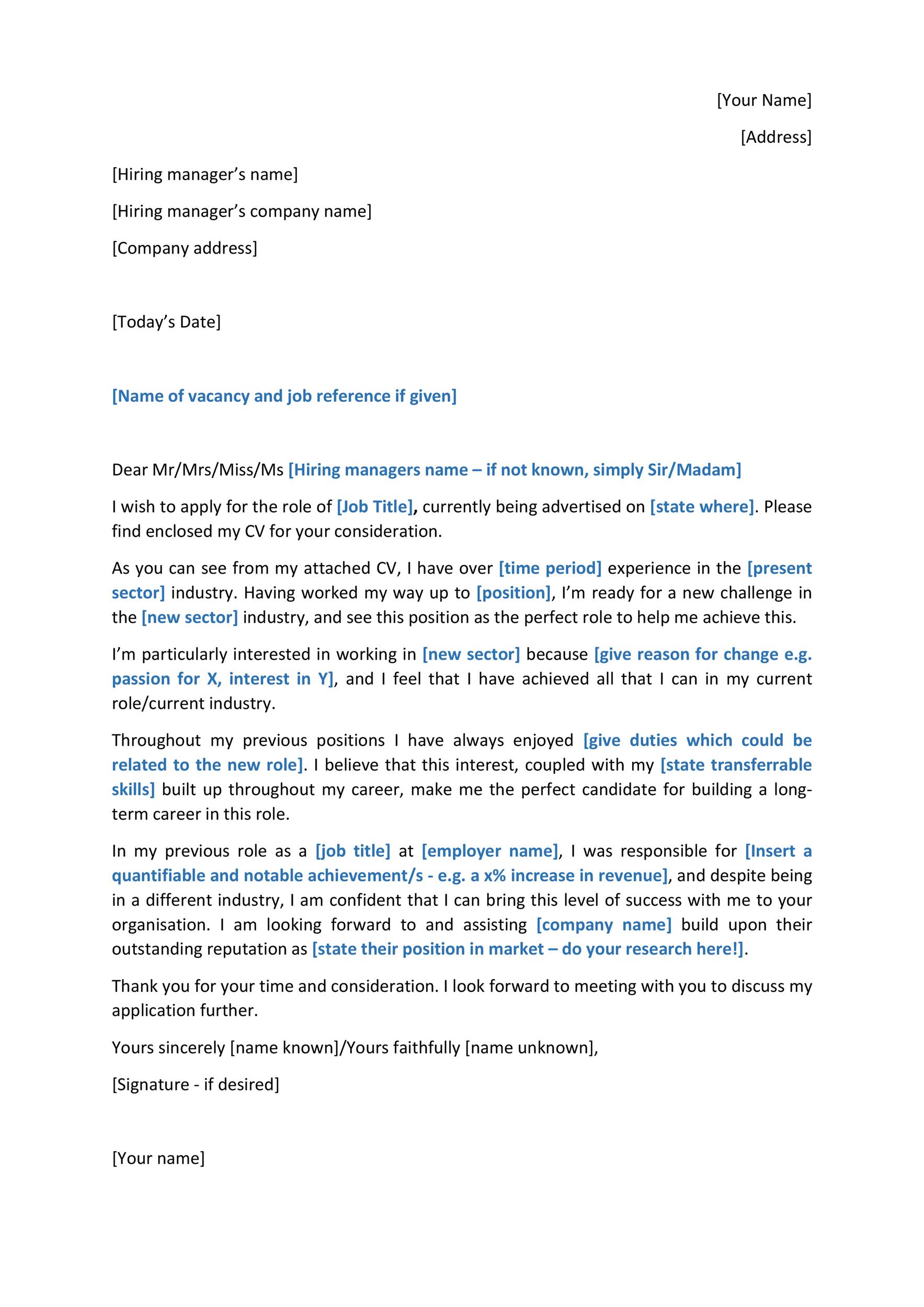 Sample Career Change Cover Letter