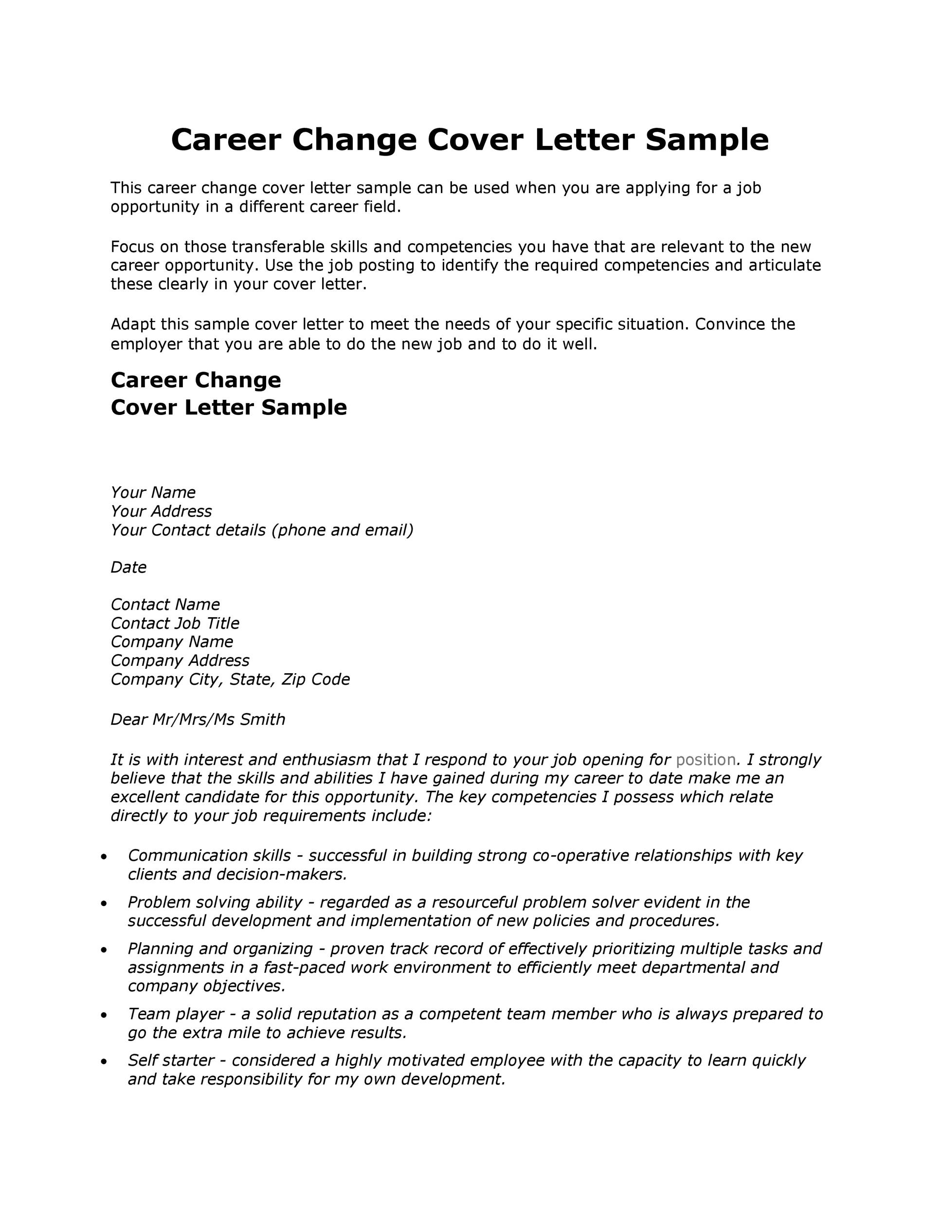 Example Career Change Cover Letter