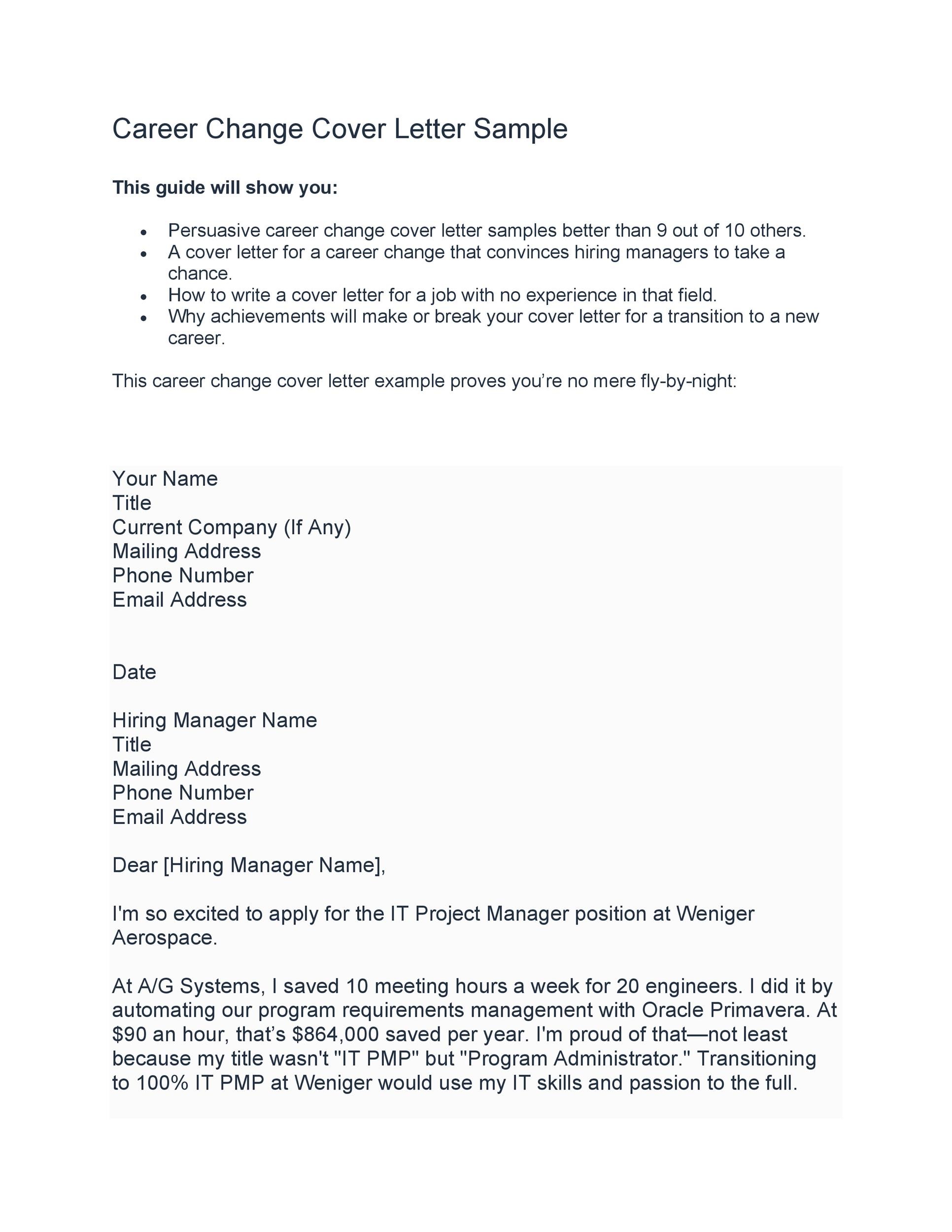Cover Letter Sample for Career Change