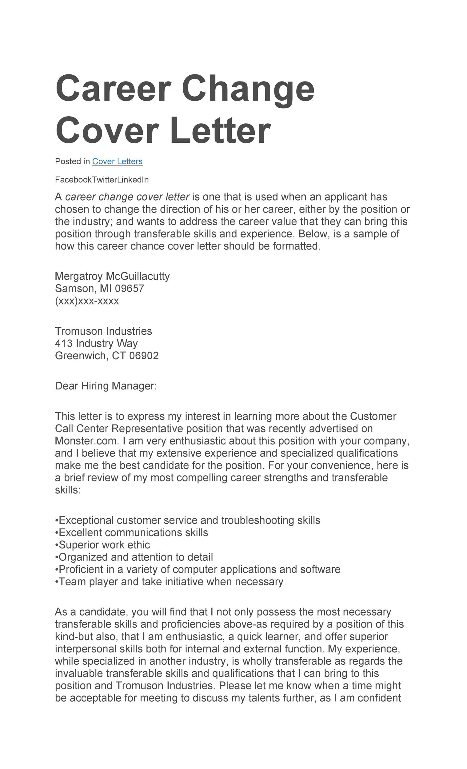 Career Change Cover Letter