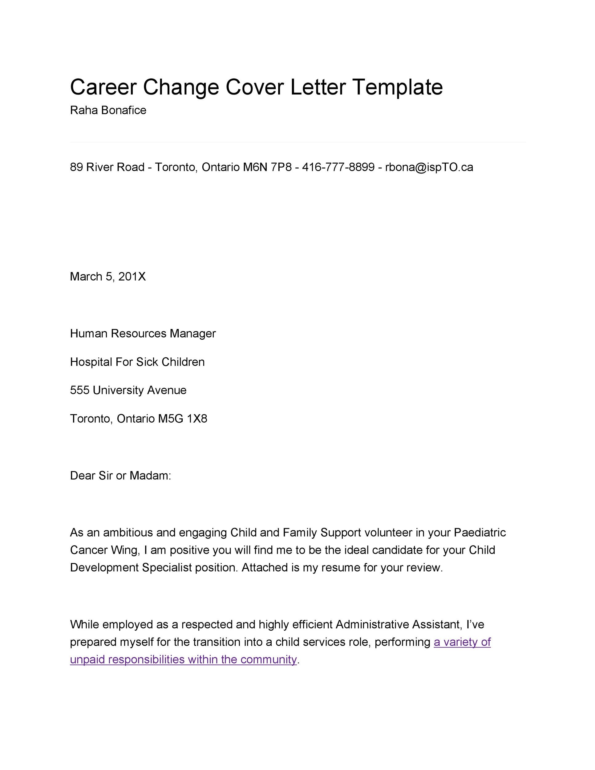 Cover Letter Template - Career Change