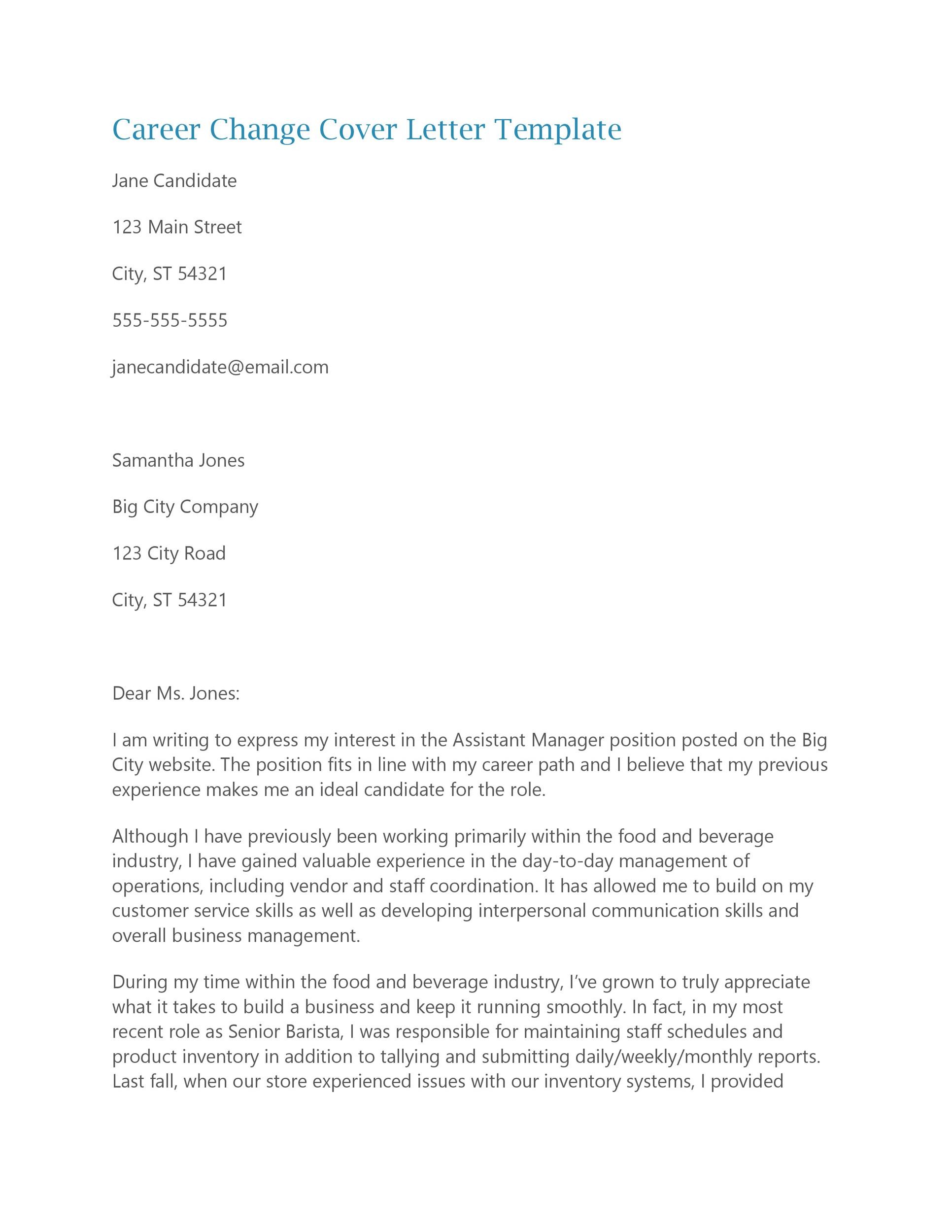 Blue Career Change Cover Letter