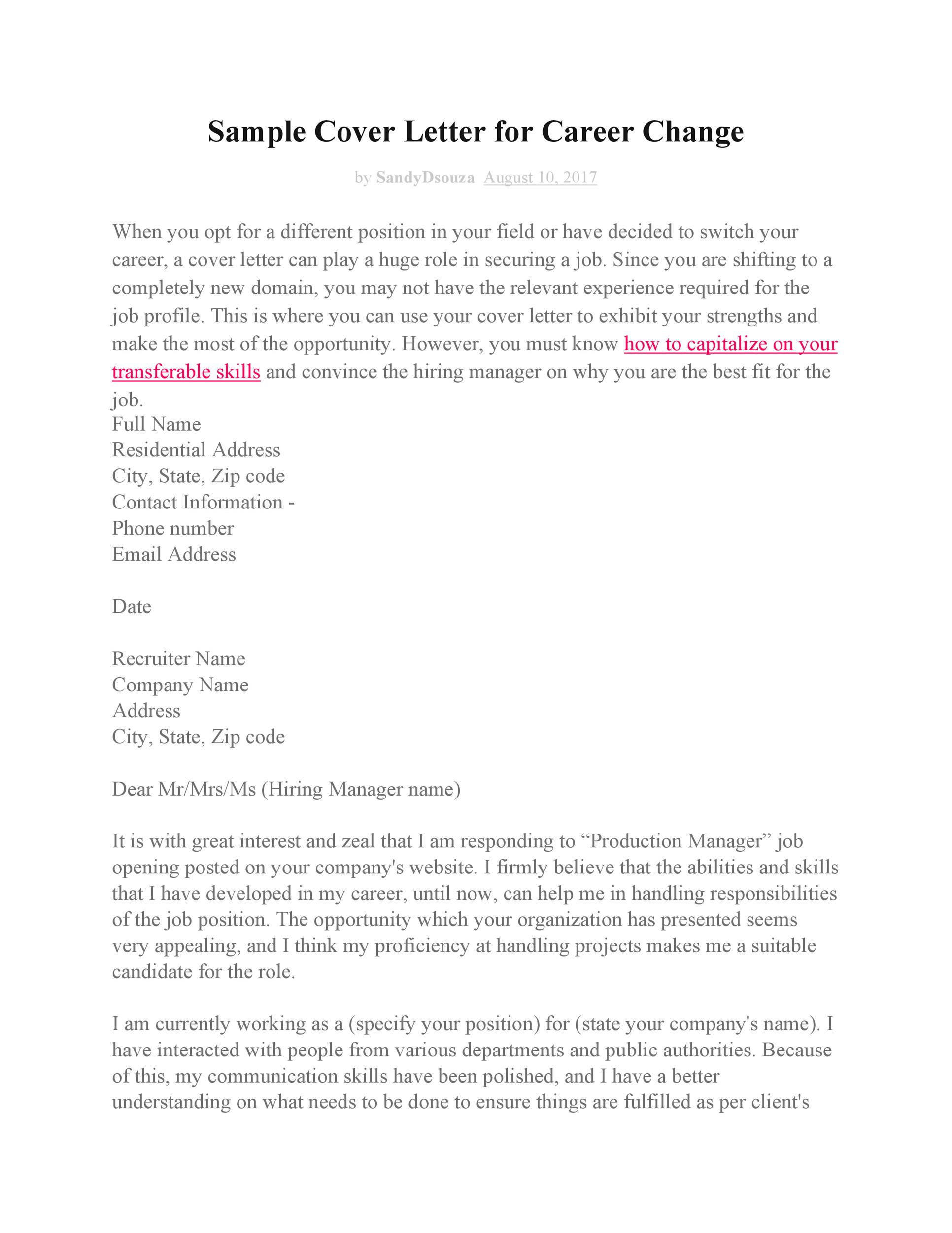 Sample Cover Letter for Career Change