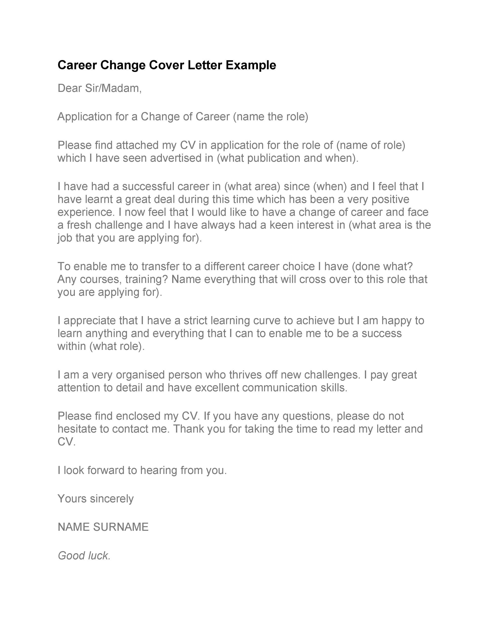 Cover Letter Example for Career Change