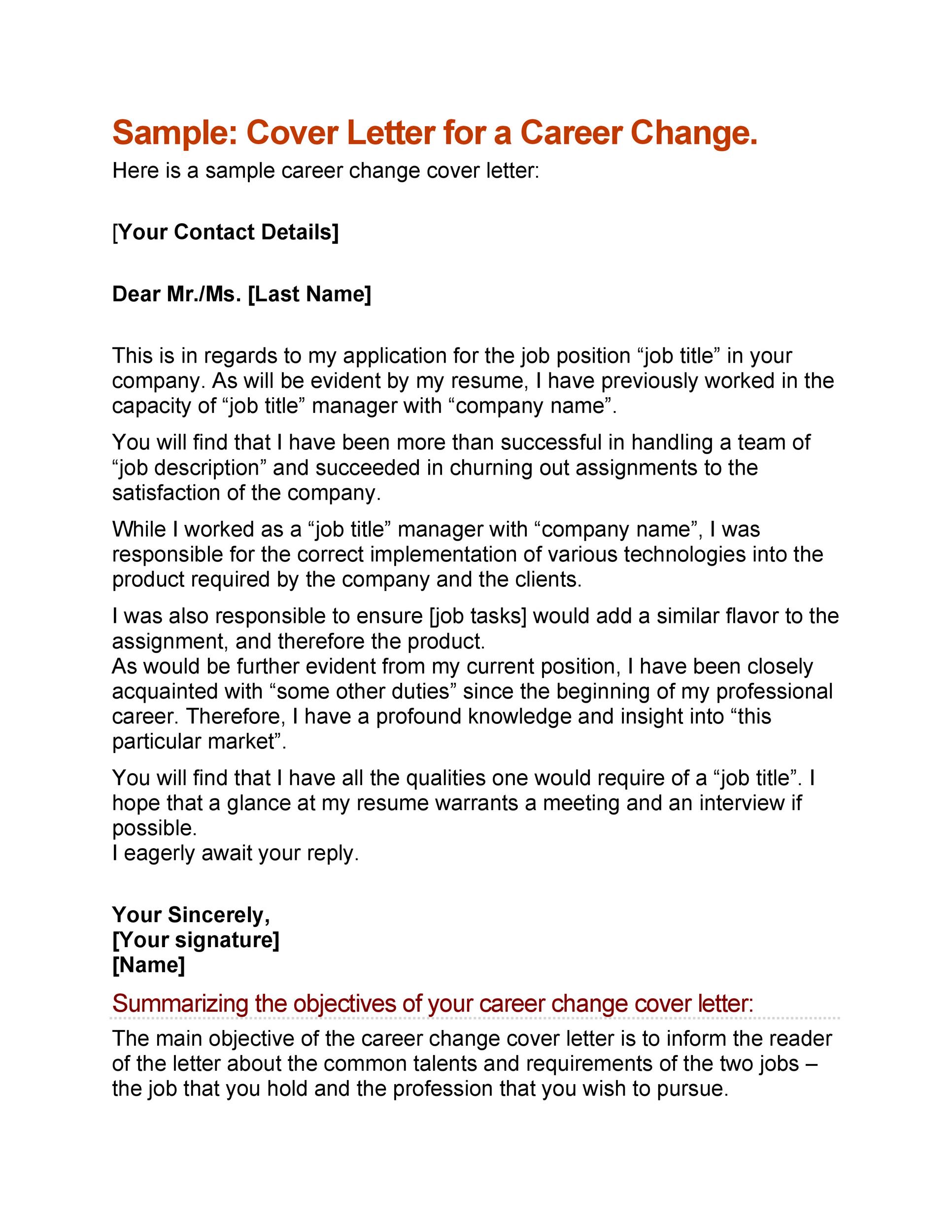 Sample: Cover Letter for a Career Change