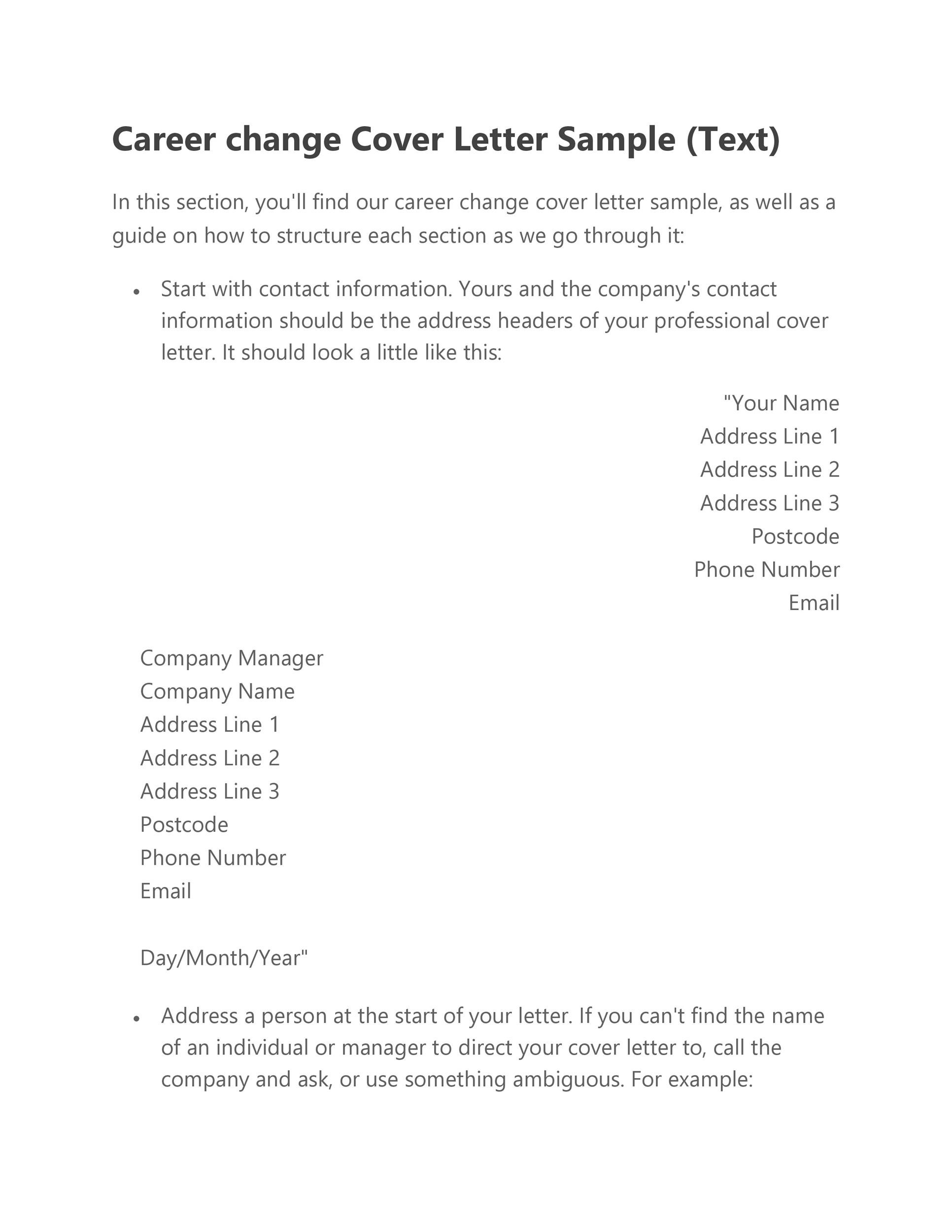 Career Change Cover Letter Sample (Text)