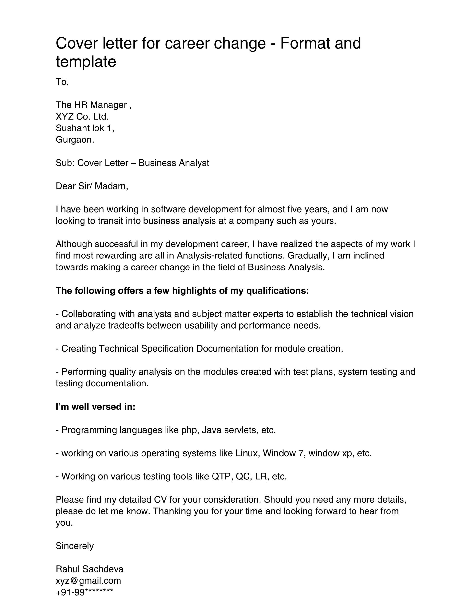Cover Letter for Career Change Format