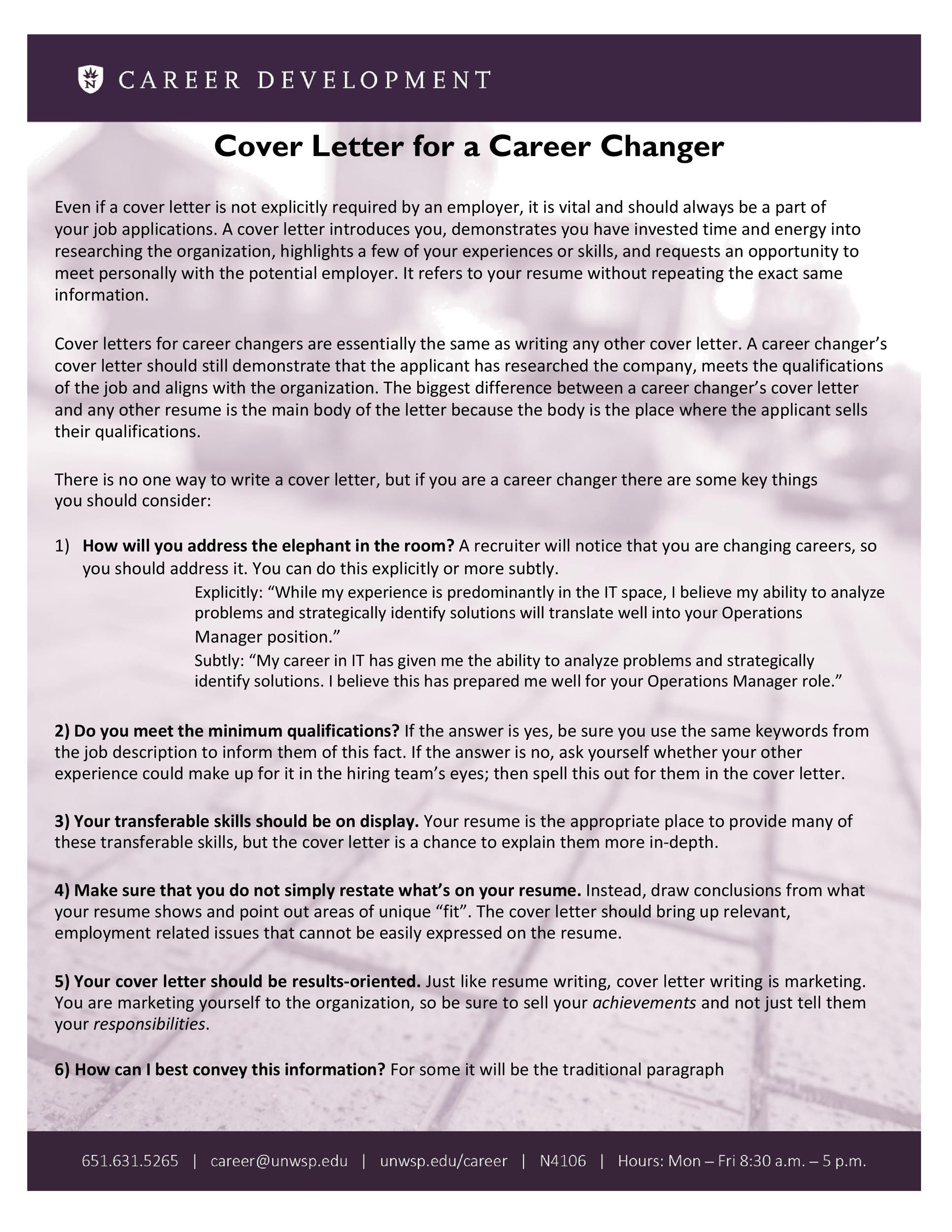 Cover Letter for a Career Changer