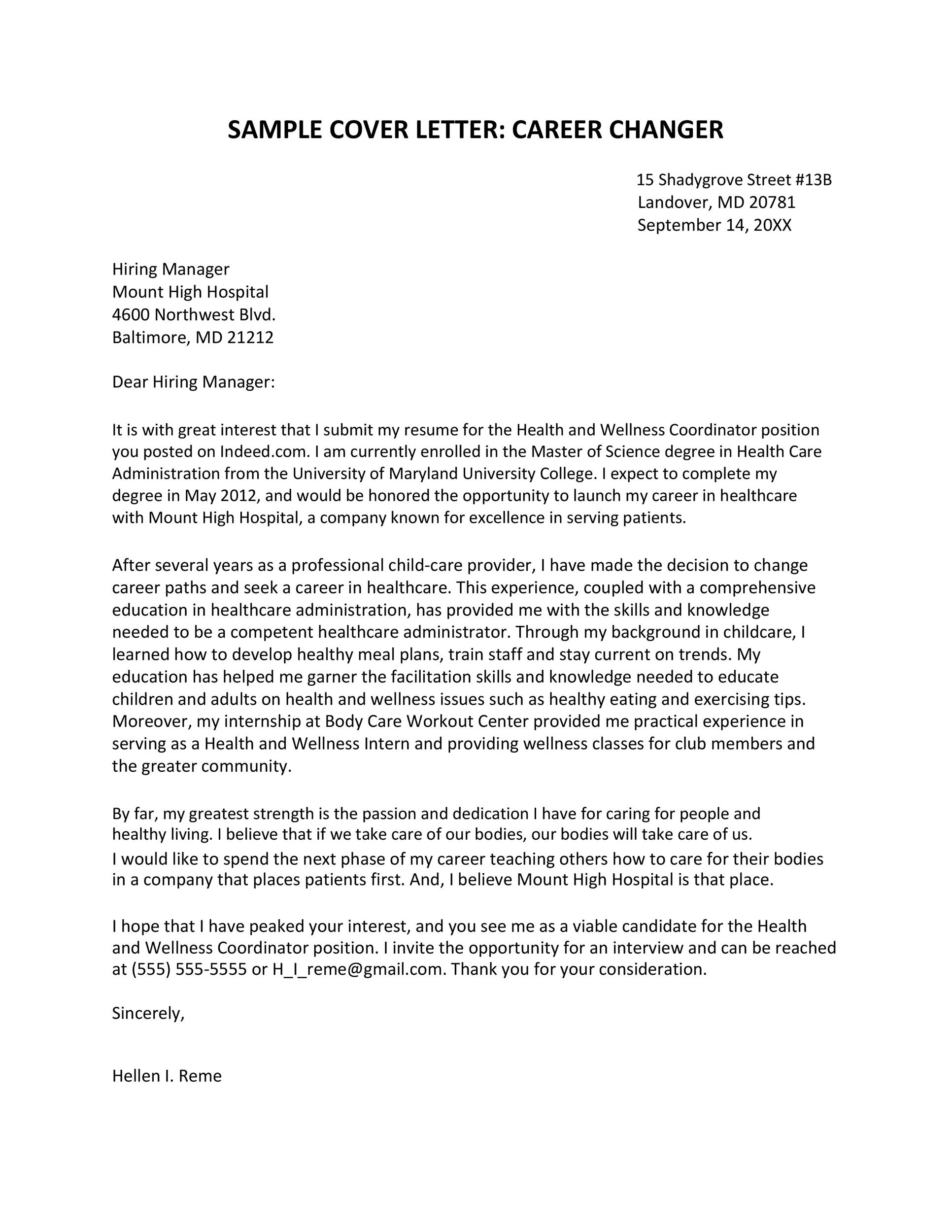 Sample Cover Letter: Career Changer