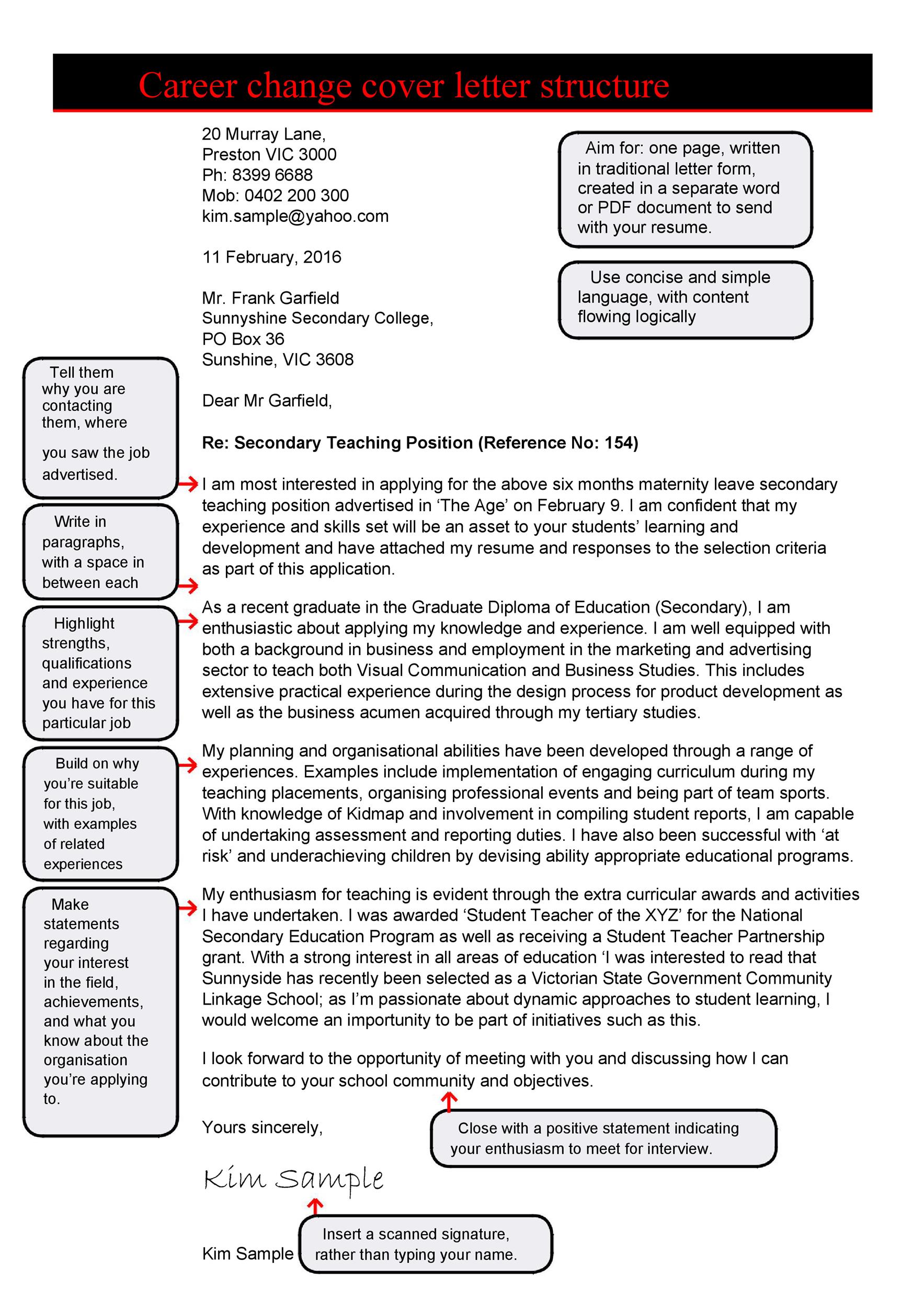 Career Change Cover Letter Structure