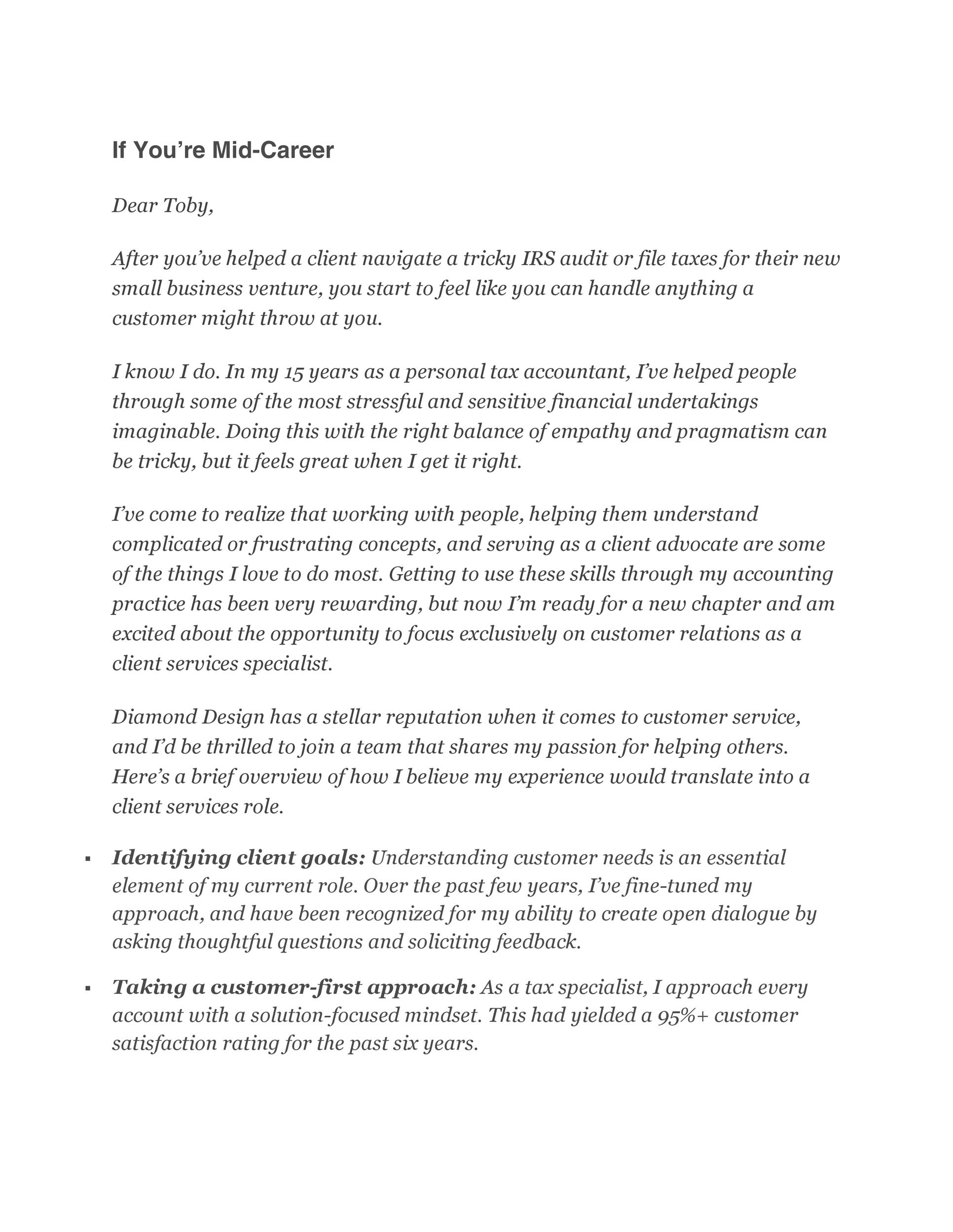 Career Change Letter Example