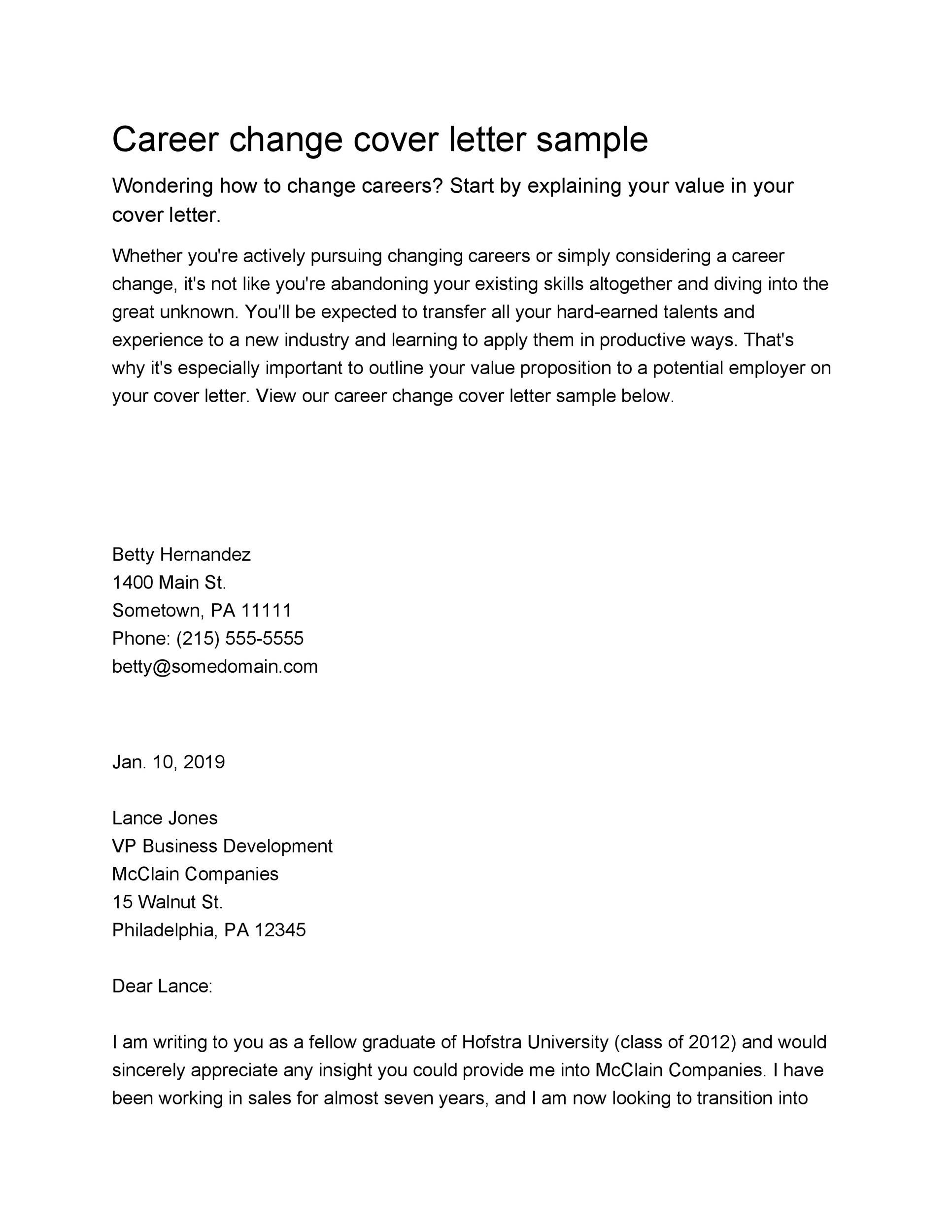 Sample: Career Change Cover Letter