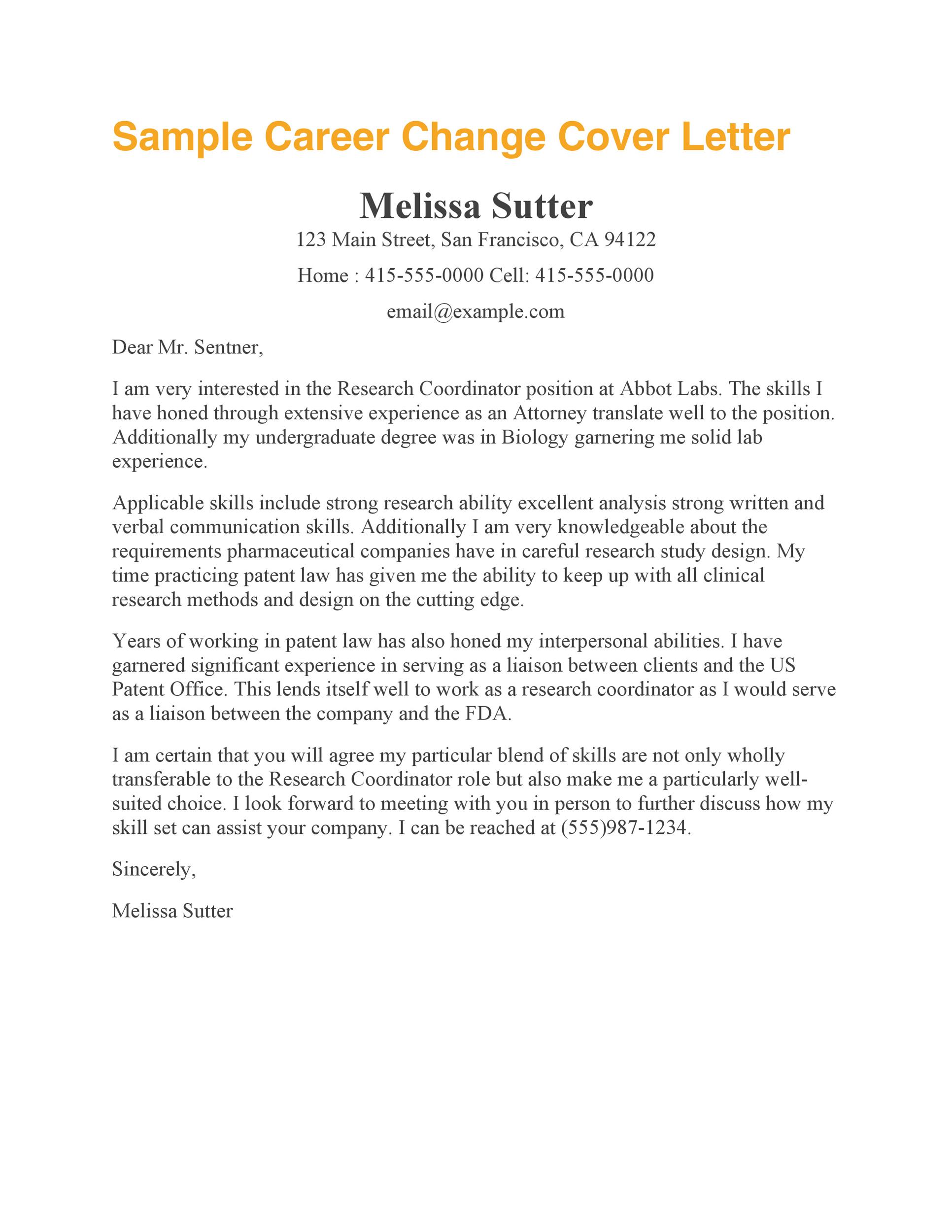 Sample Cover Letter of Career Change