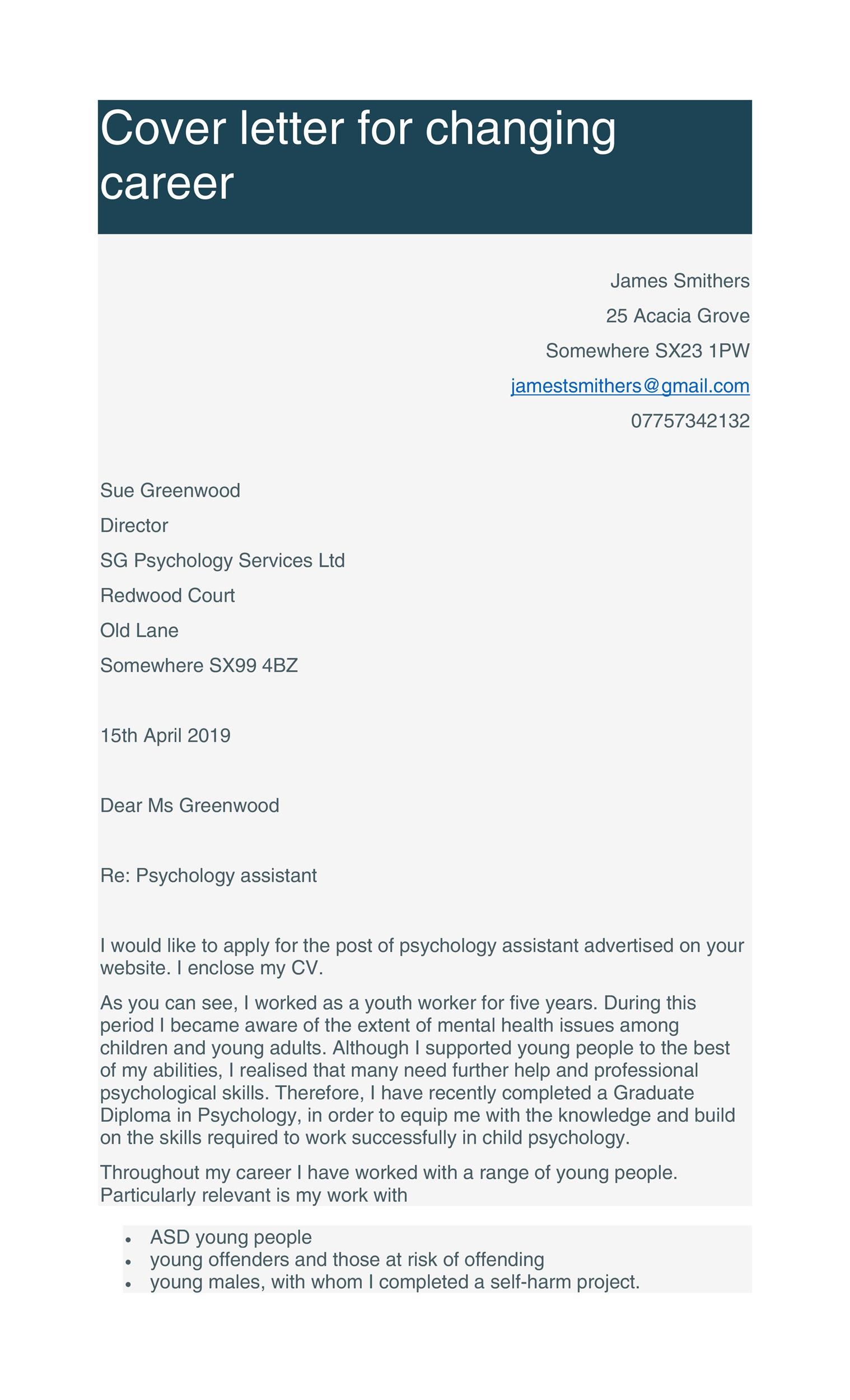 Cover Letter for Changing Career