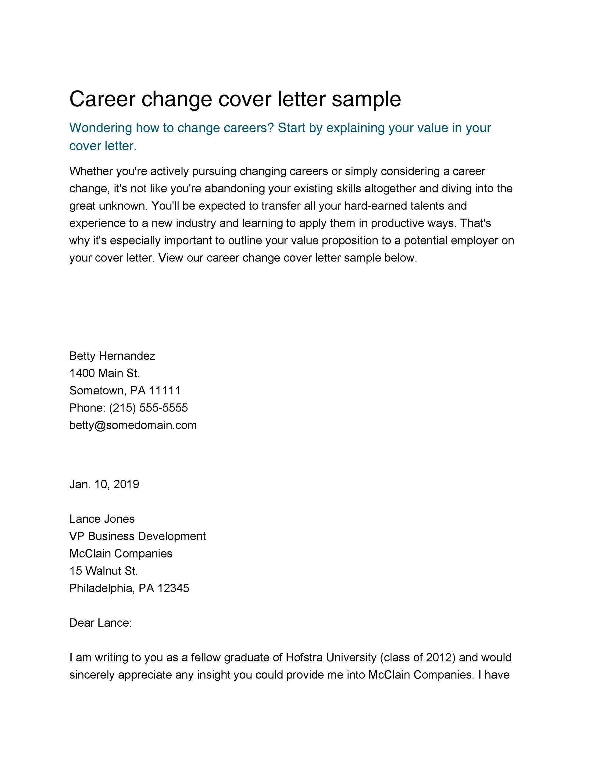 The Sample of Career Change Cover Letter