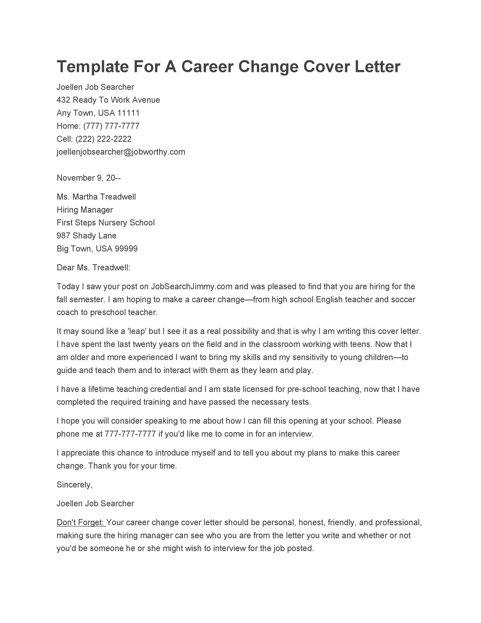 Template for a Career Change Cover Letter
