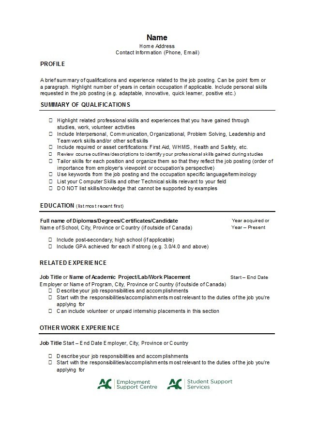 College Resume Structure