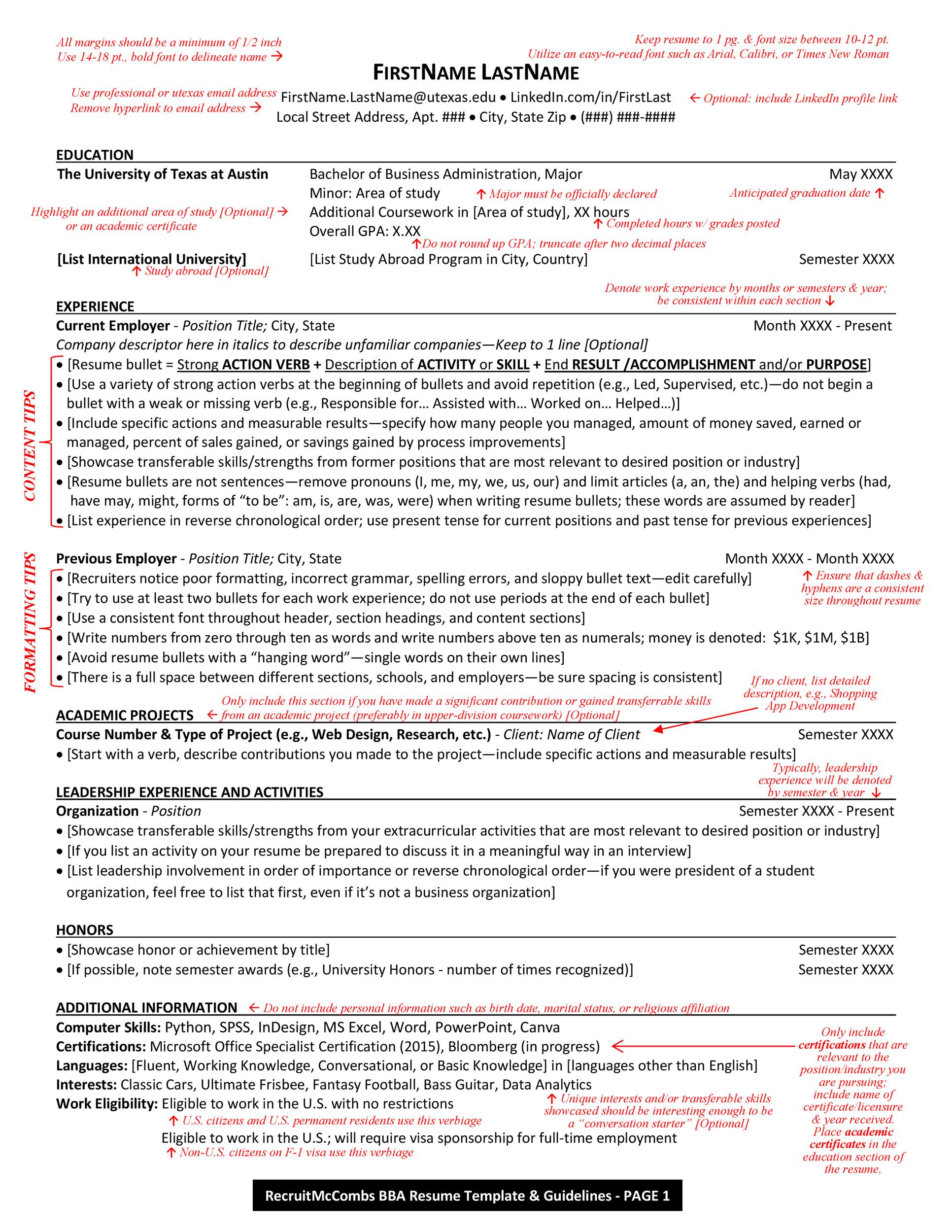College Resume Template with Tips