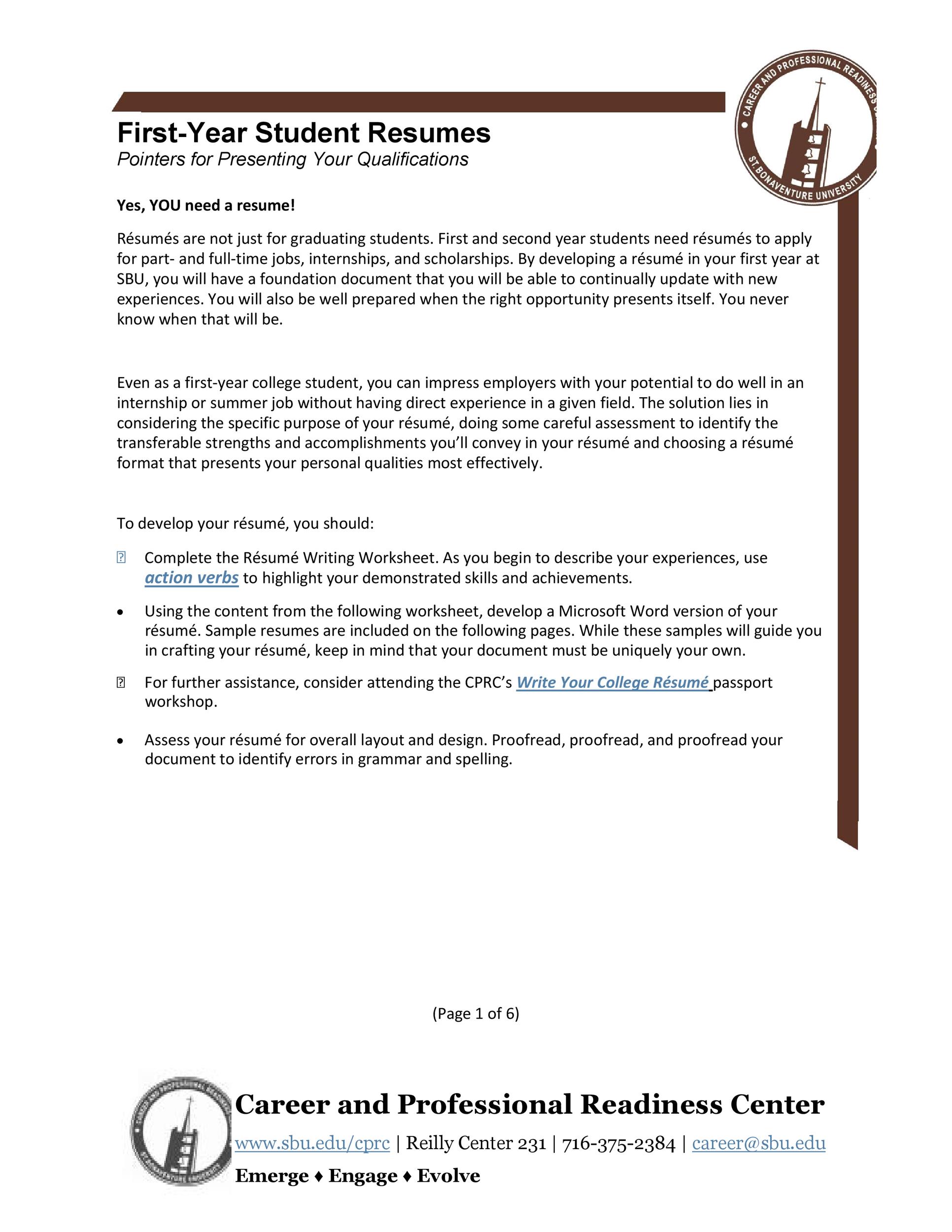 First-Year Student Resumes