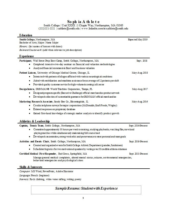 Sample Resume: Student with Experience