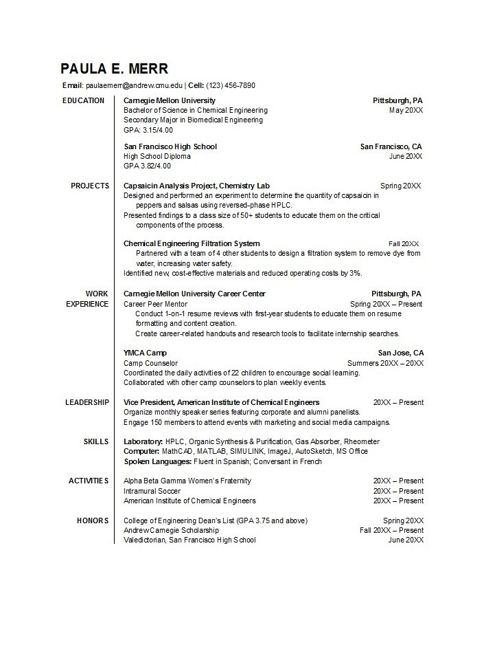 College Resume Example
